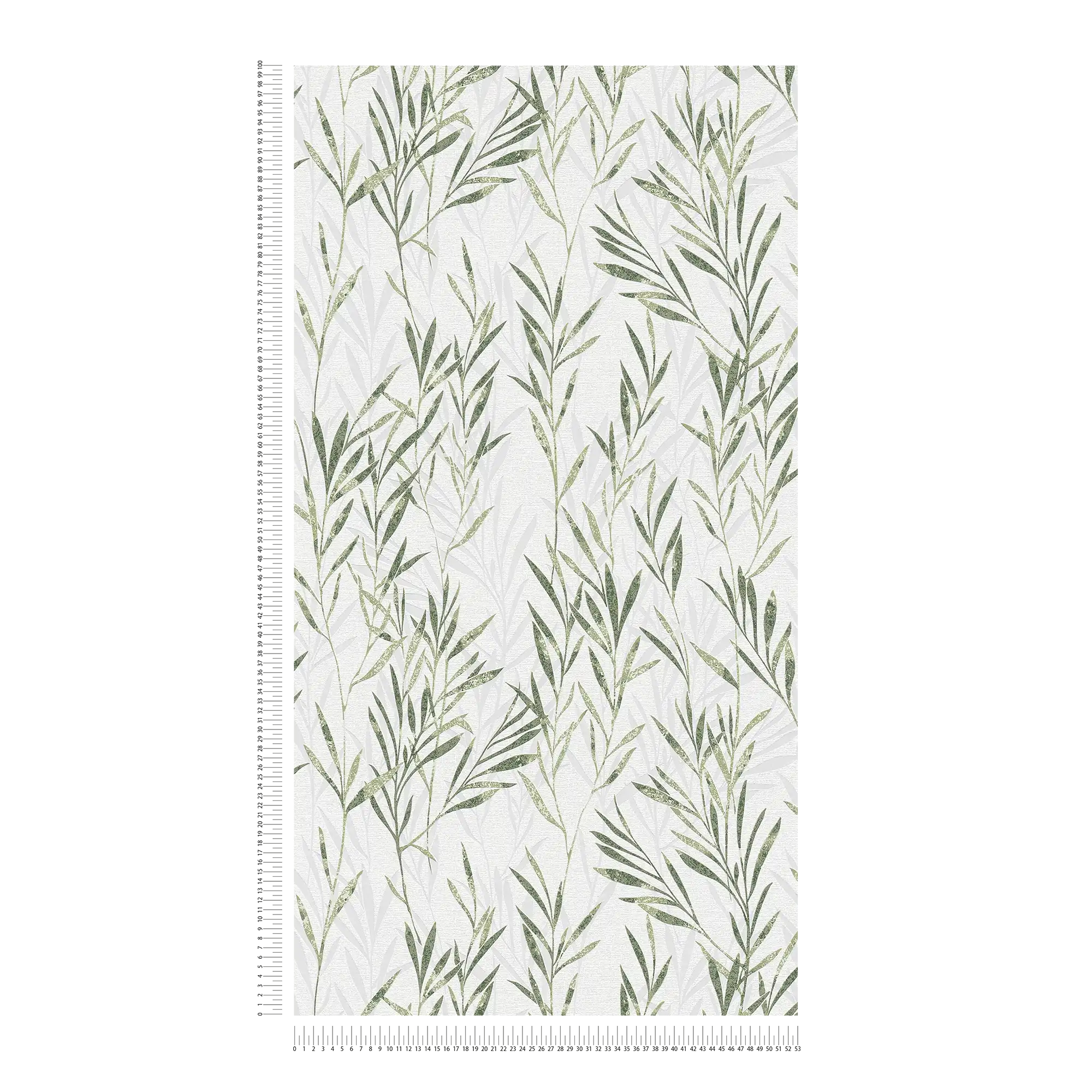             Papier peint intissé Feuilles & motifs de rinceaux - vert, blanc
        