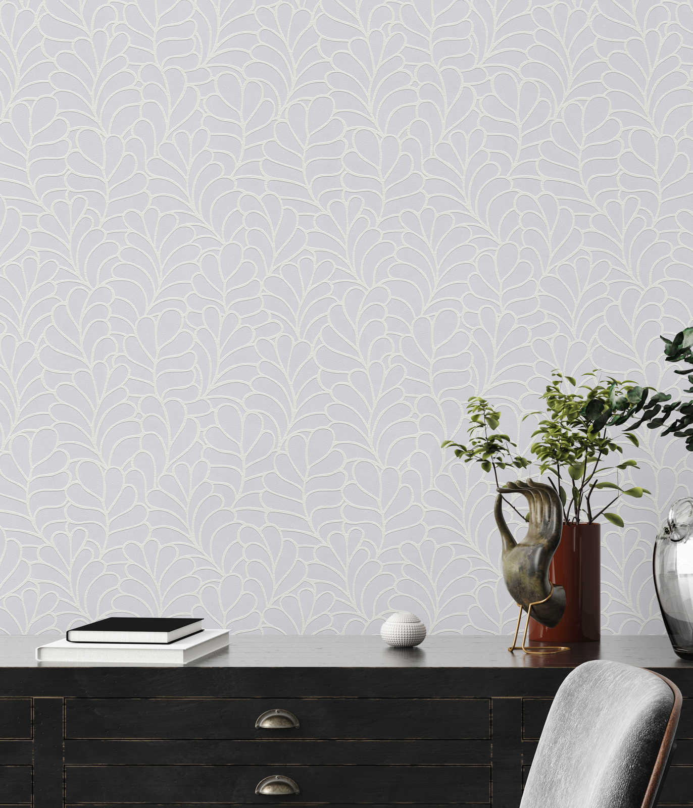             Paintable wallpaper with floral leaf pattern - 25,00 m x 1,06 m
        