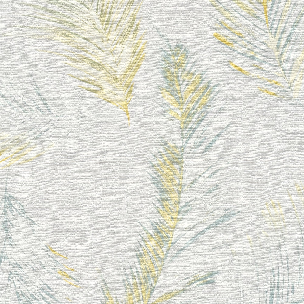             Papier peint à l'aspect textile avec motif plumes, style maison de campagne - gris
        