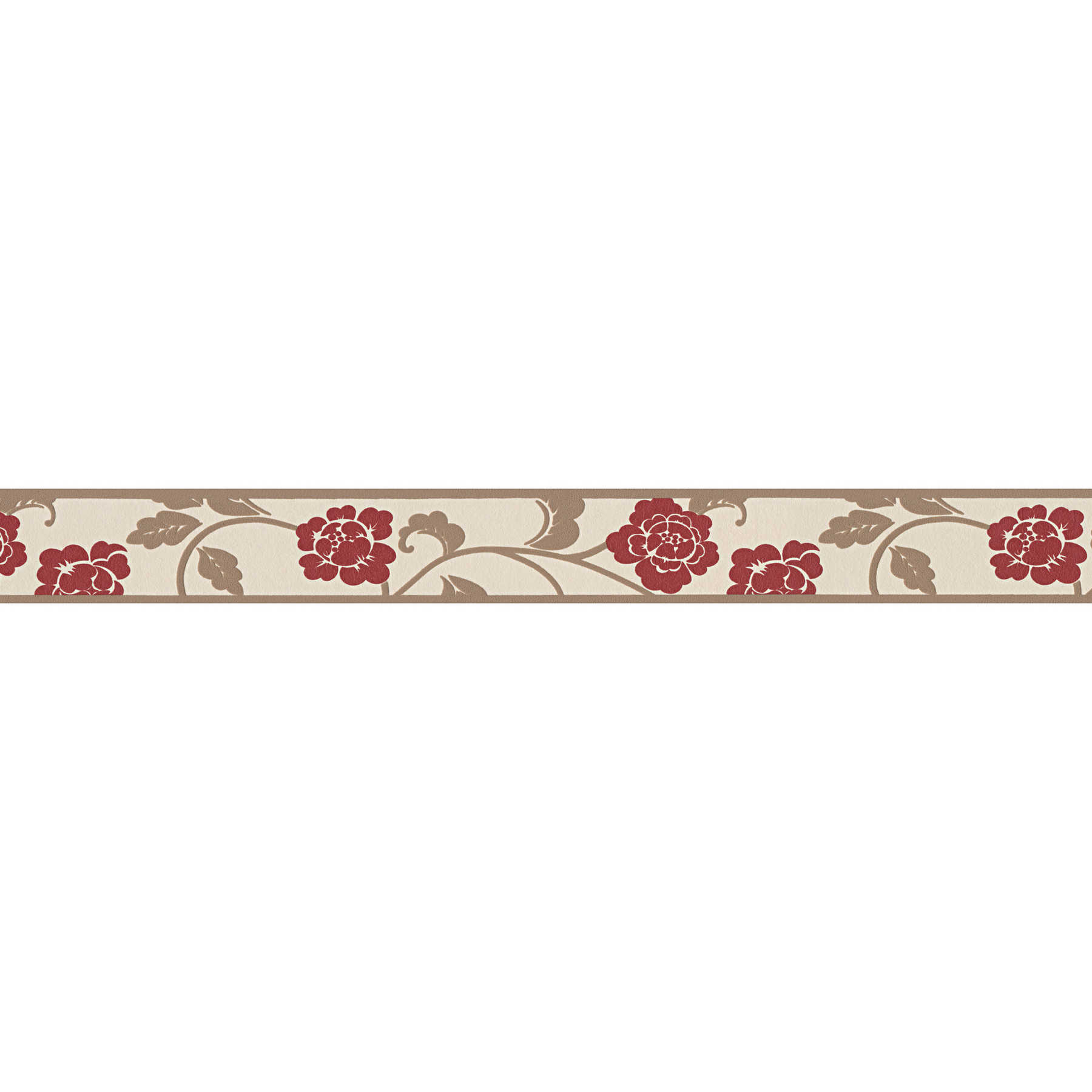         Border with flowers and leaves tendrils with textured pattern - Red, Brown, Beige
    