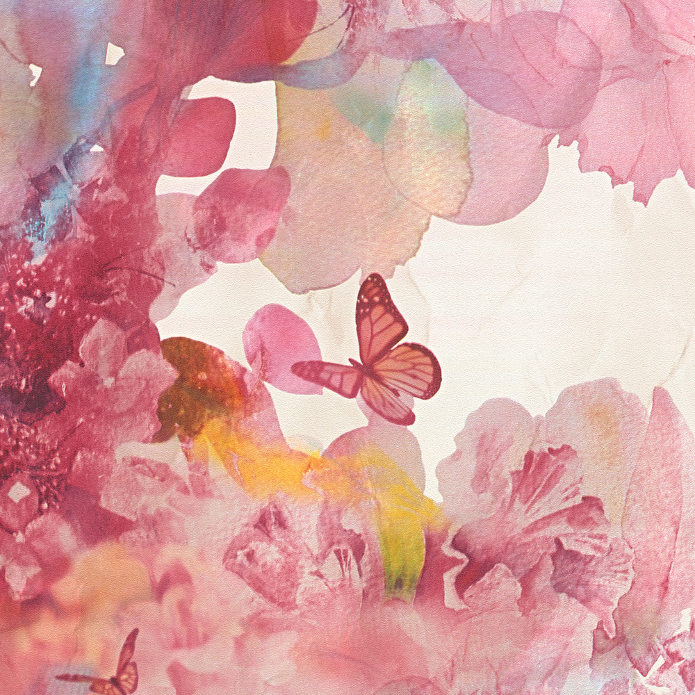             Papier peint Aquarelle avec fleurs & papillons - multicolore
        