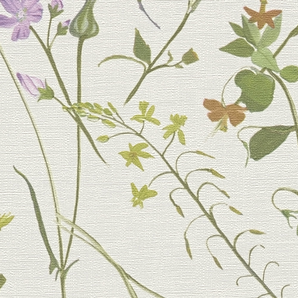             Non-woven wallpaper with various flowers & leaves - cream, green, colourful
        
