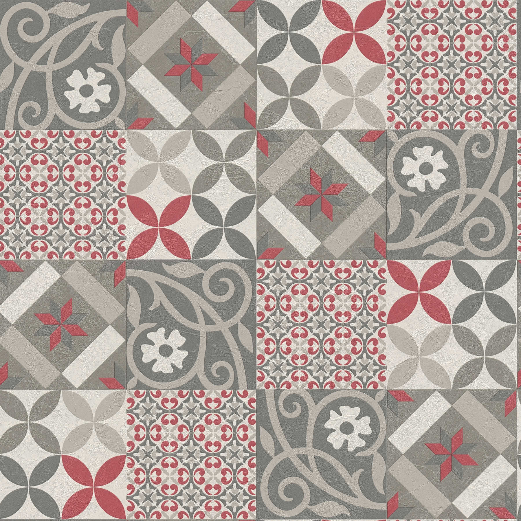         Wallpaper Decor tiles with floral pattern - black, red, anthracite
    
