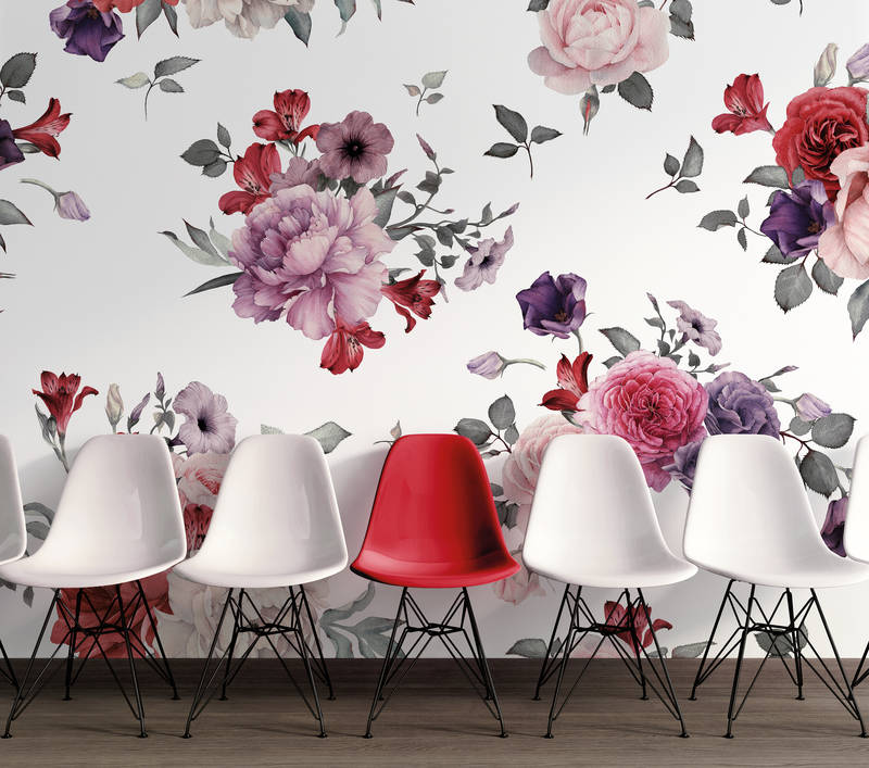             Papel pintado de flores románticas - rosa, blanco, rojo
        