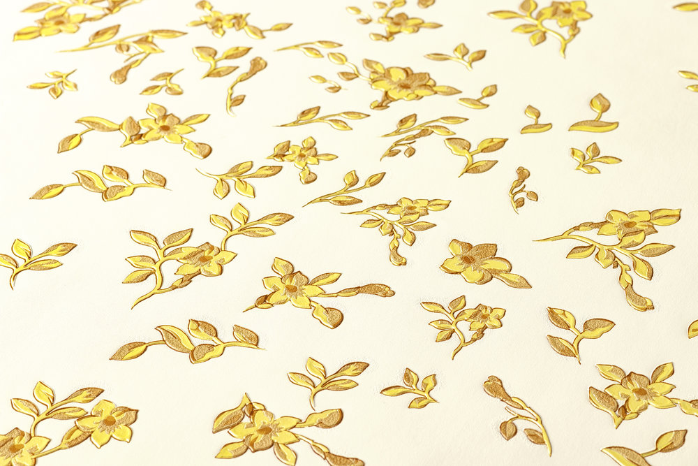             VERSACE Papier peint à fines fleurs dorées - or, jaune, beige
        