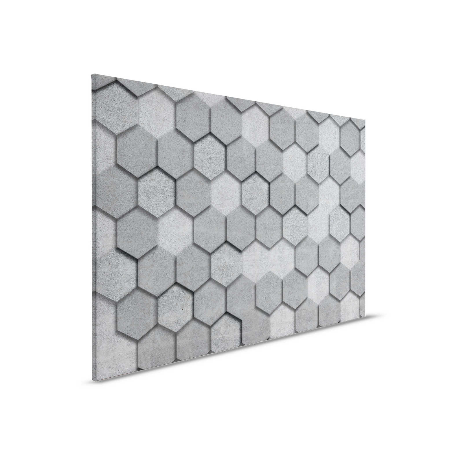         Canvas painting with geometric tiles hexagonal 3D look | grey, silver - 0.90 m x 0.60 m
    