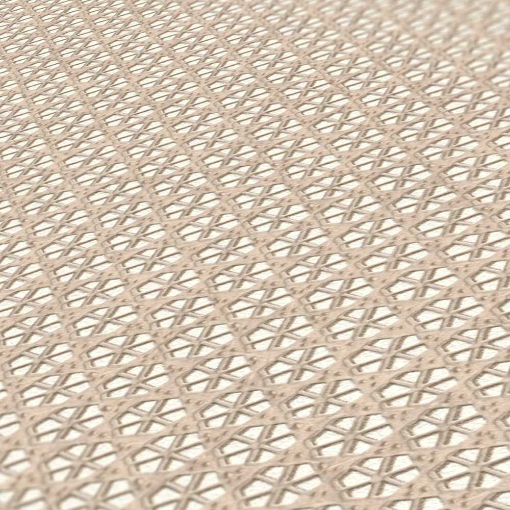             Wallpaper wickerwork pattern rattan look - brown, cream, white
        