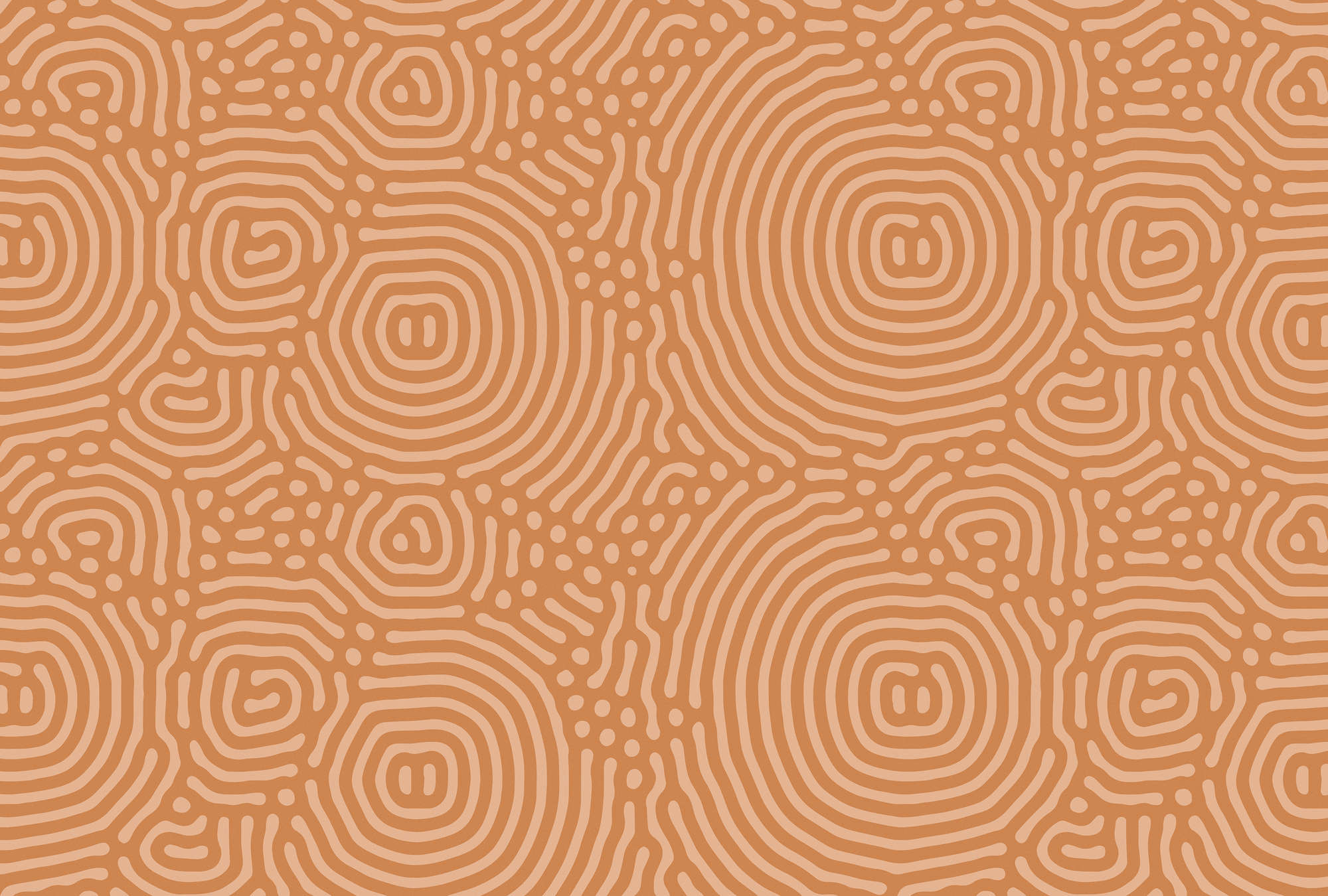             Sahel 2 - Papel pintado fotográfico naranja patrón de laberinto terracota
        