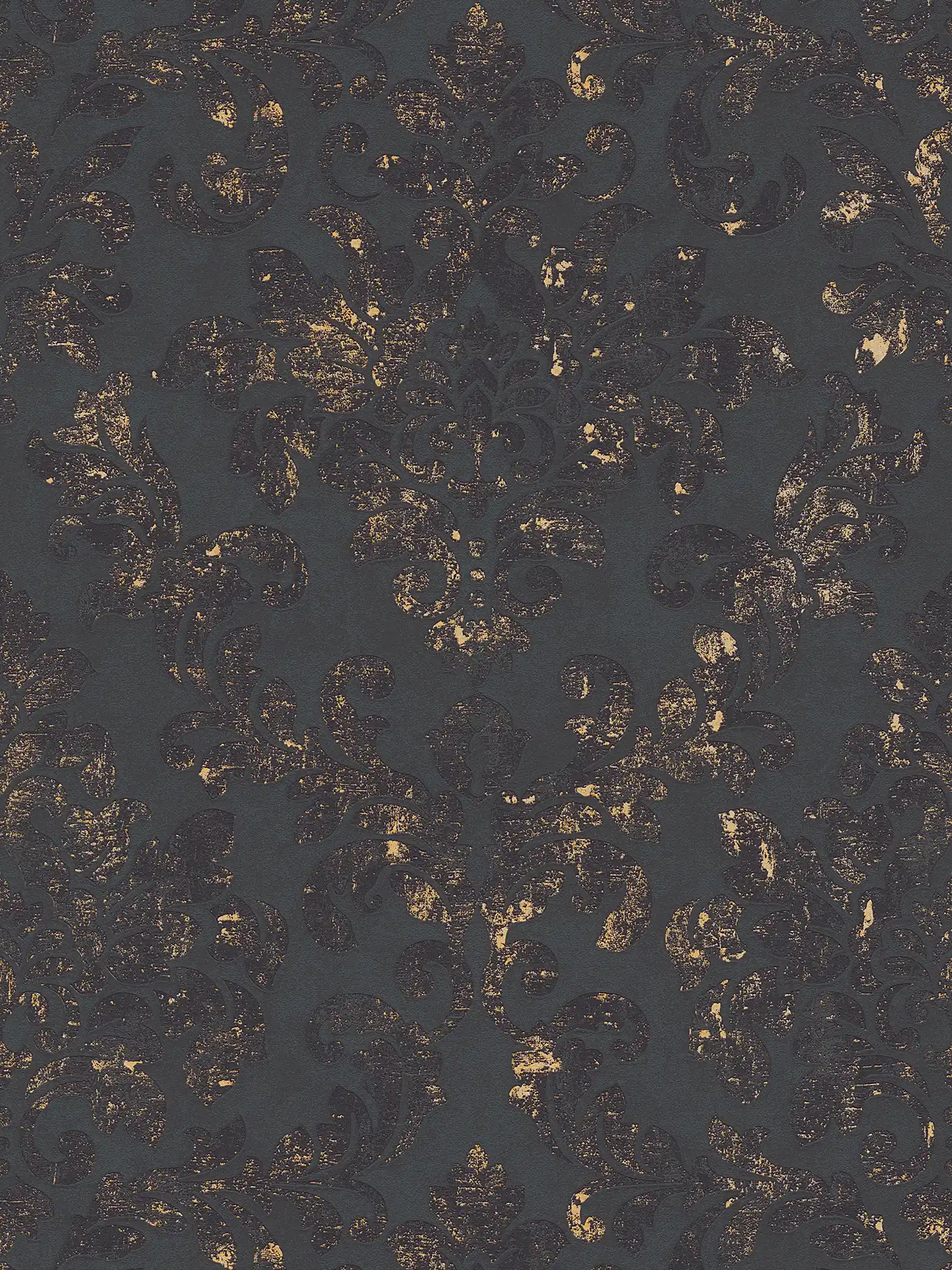 Adornos de papel pintado barroco en aspecto usado - negro, oro
