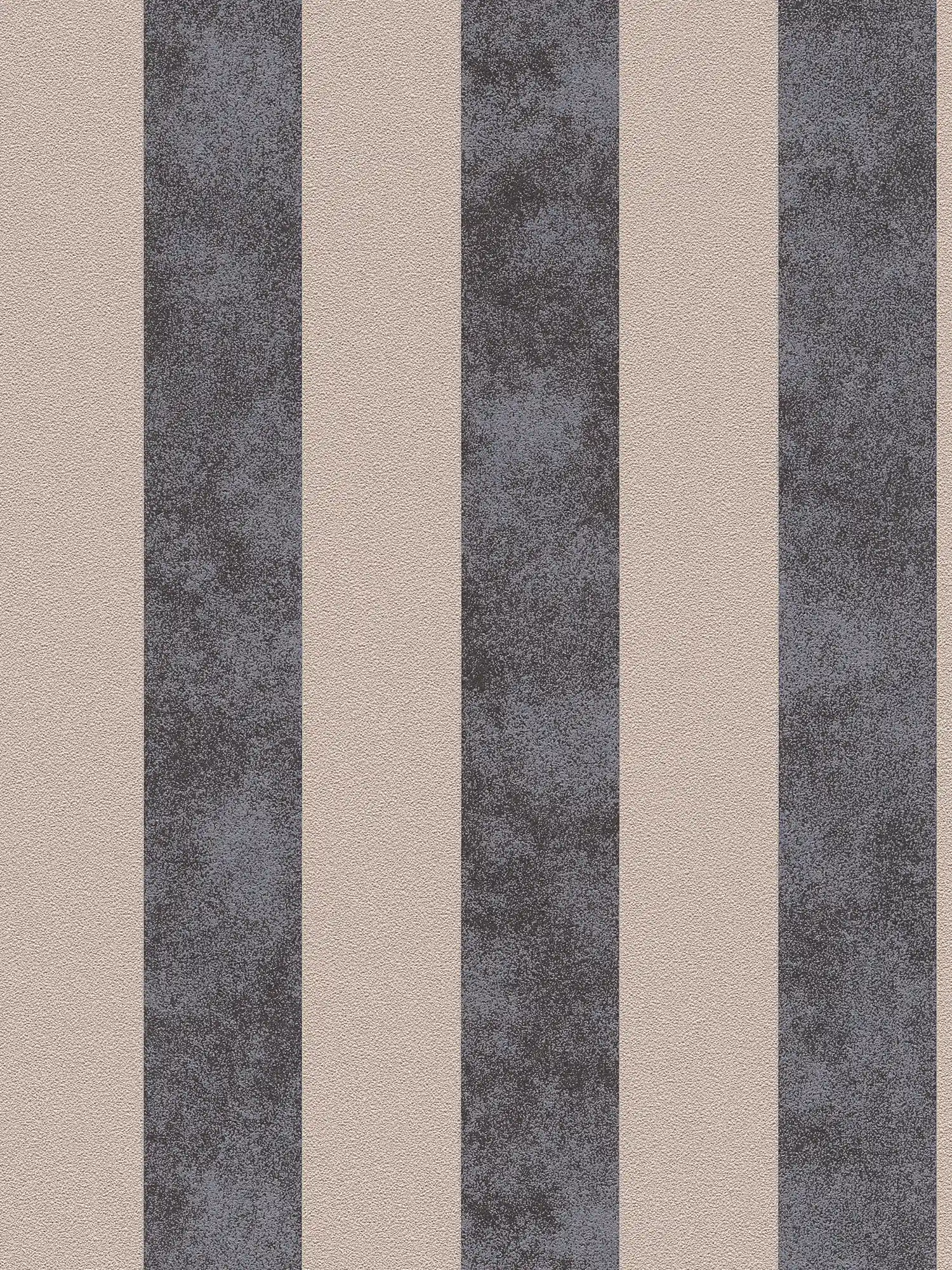 Papier peint à rayures en bloc avec motifs colorés et texturés - noir, beige, argenté
