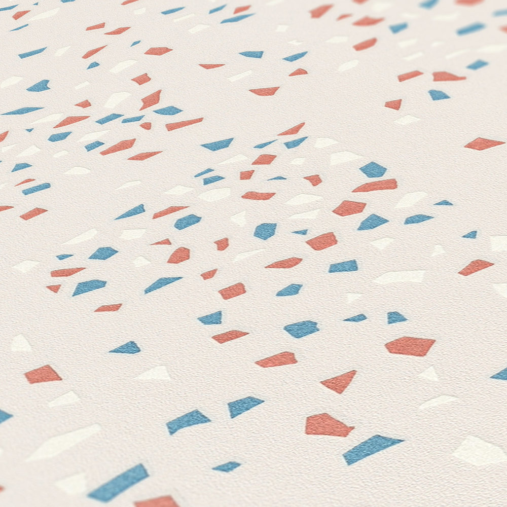             Papier peint intissé avec motif terrazzo - bleu, rose, blanc
        