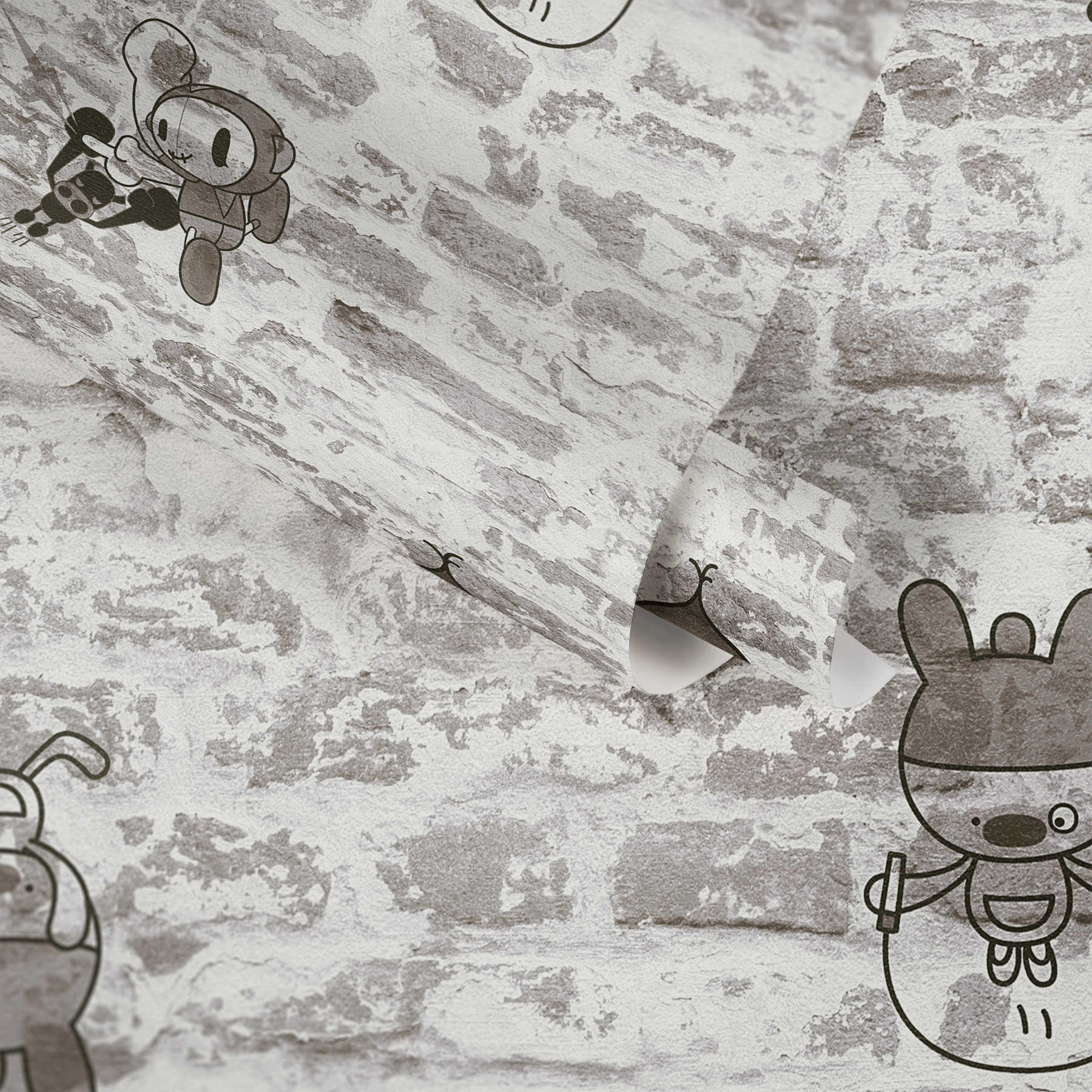             Wall wallpaper with comic design for Nursery - grey, silver
        