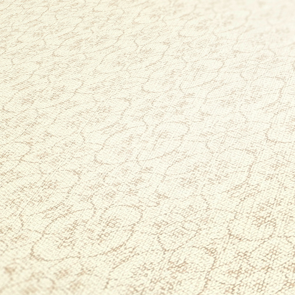             Papier peint aspect lin avec motif filigrane de style scandi - Crème
        