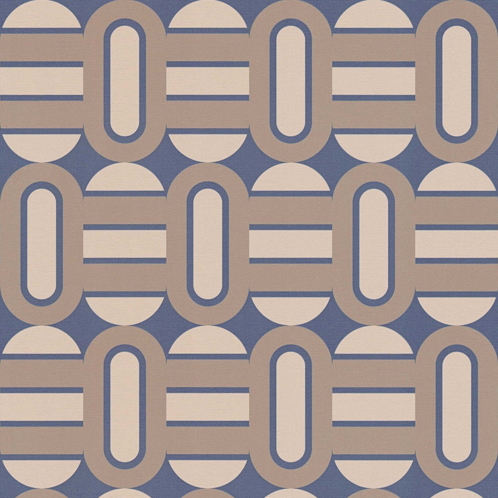         Retro style wallpaper decorated with ovals and bars - blue, brown, beige
    
