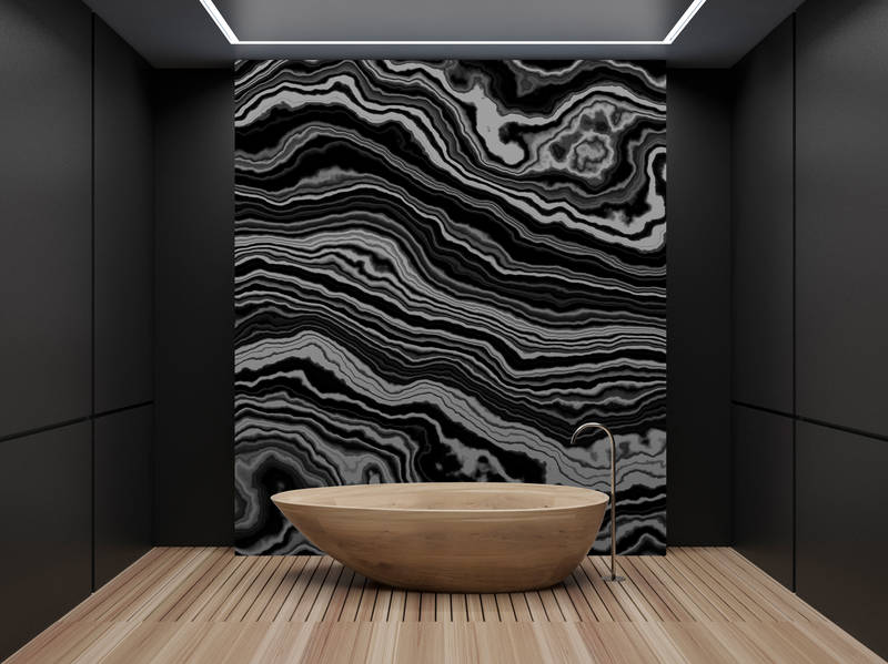             Onyx 1 - Coupe transversale d'un marbre onyx comme papier peint - noir, blanc | Intissé lisse mat
        