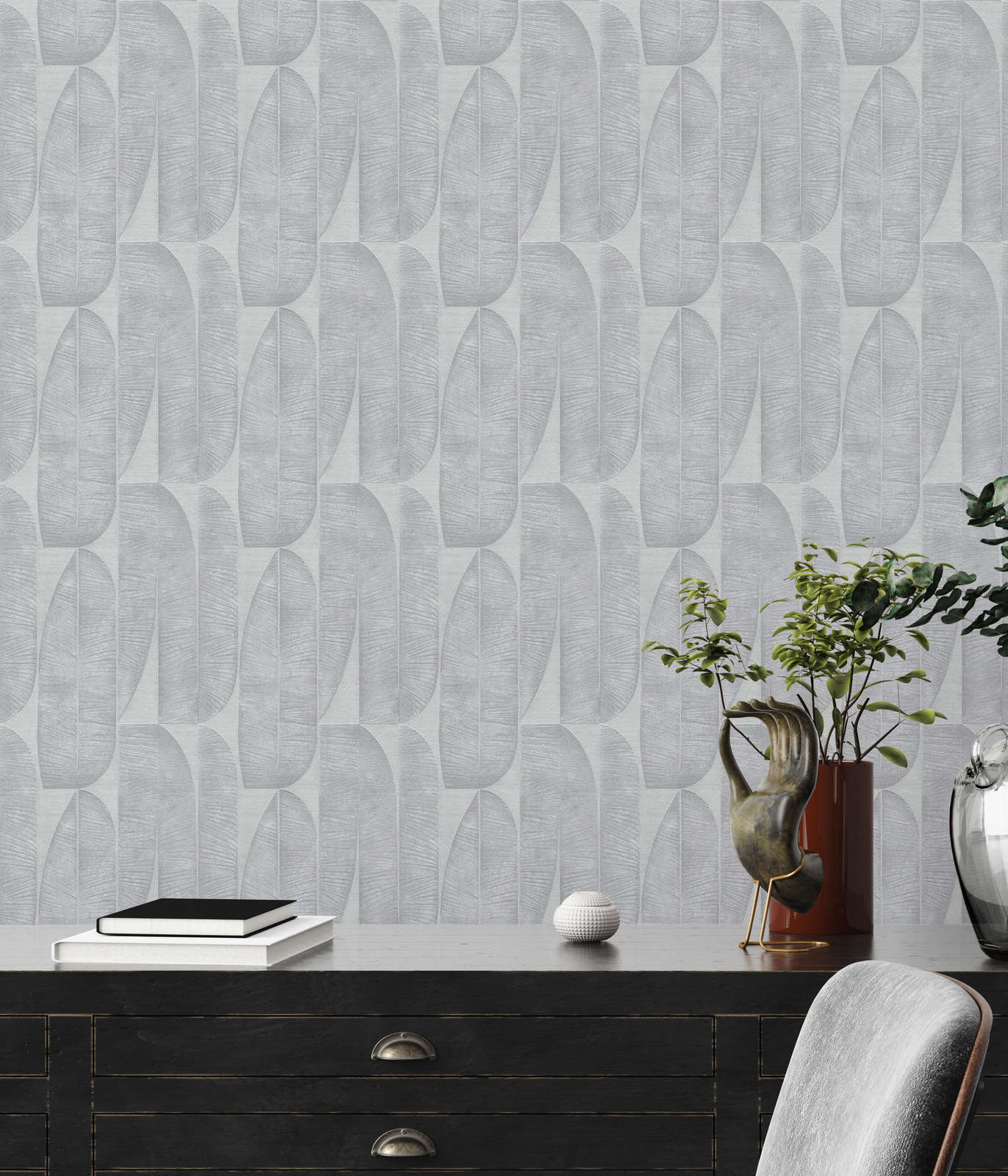             Wallpaper with geometric leaf pattern - grey
        