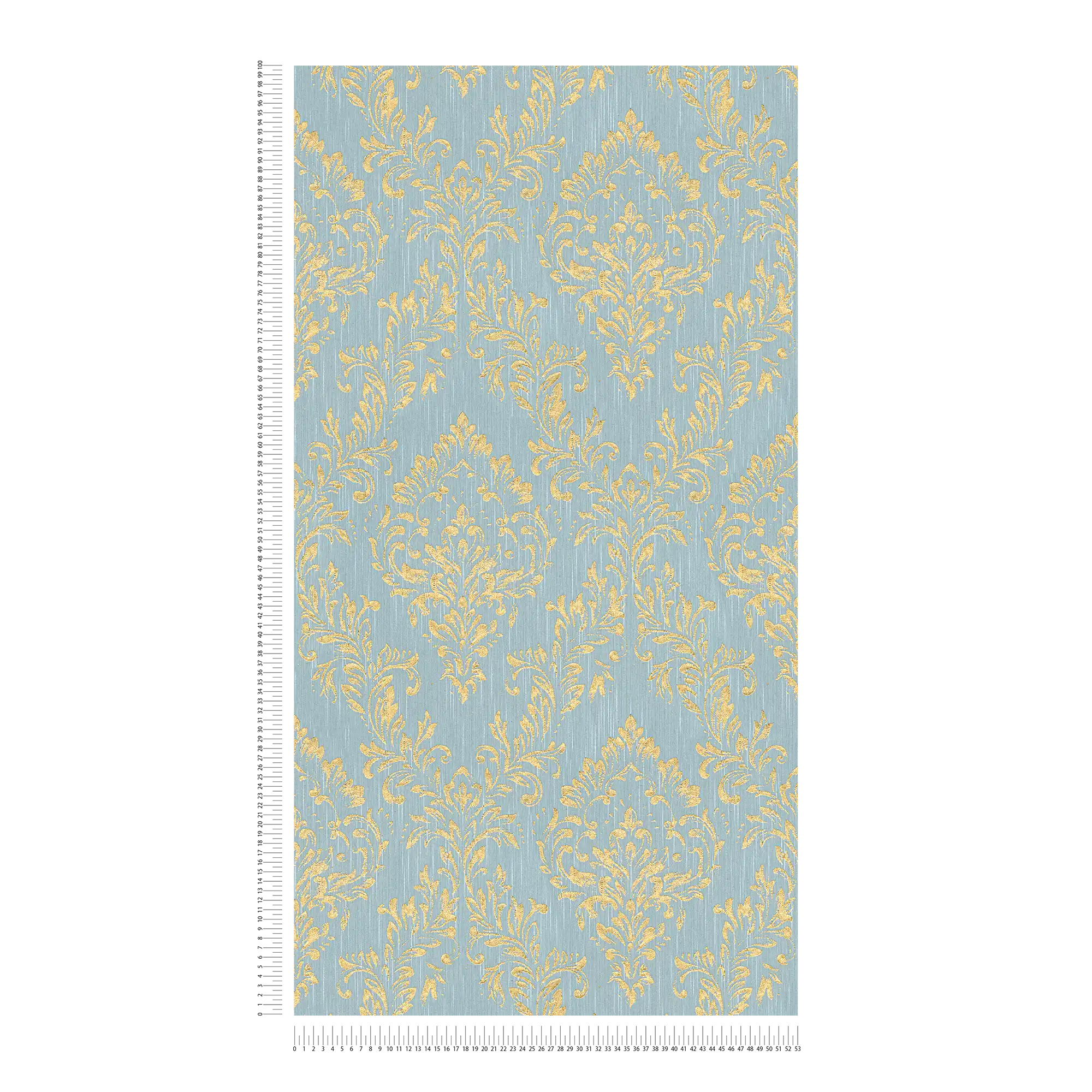             Papier peint ornemental floral avec effet scintillant doré - or, bleu, vert
        