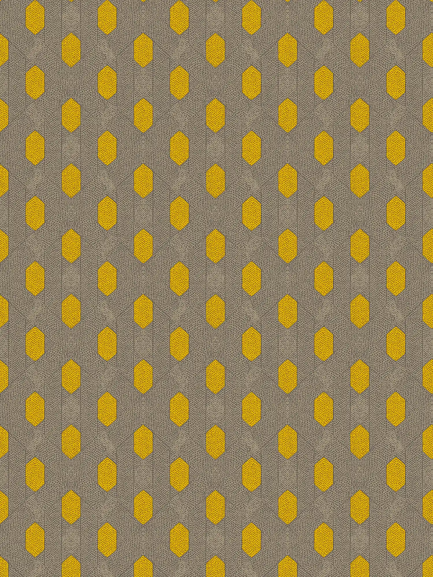 Vliesbehang met geometrisch stippenpatroon - geel, grijs, bruin
