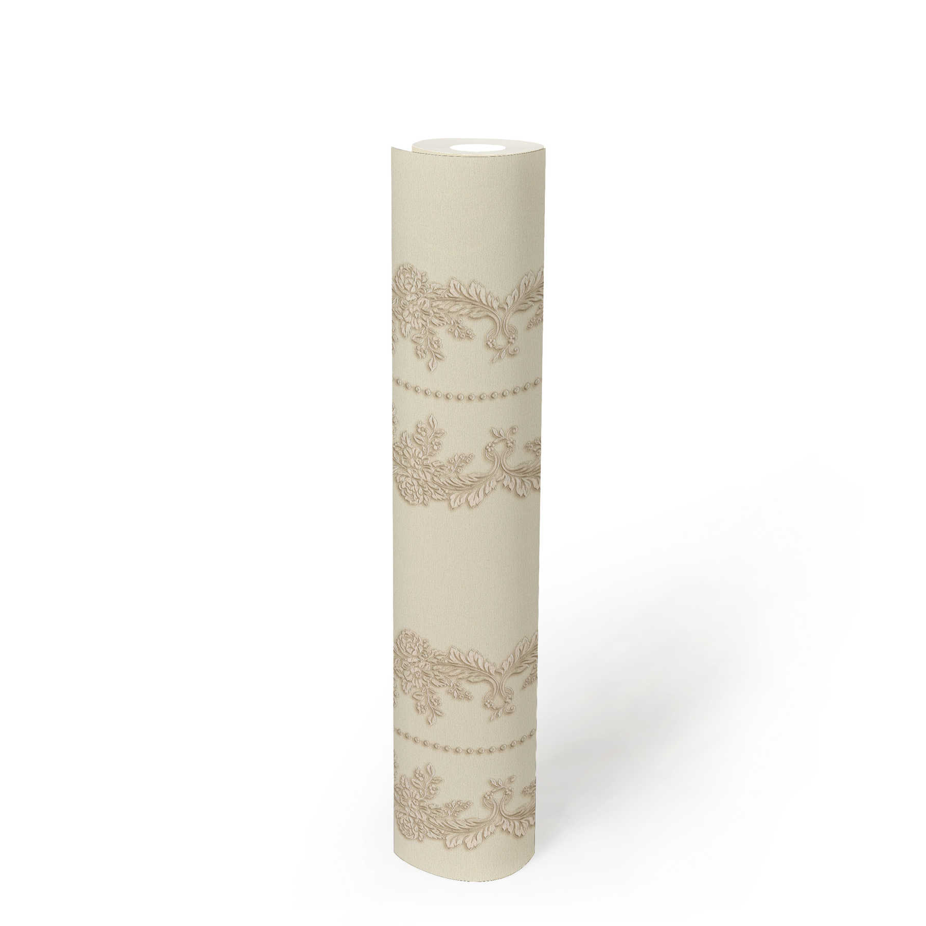             Papier peint opulent avec décor métallique & ornements floraux - beige
        