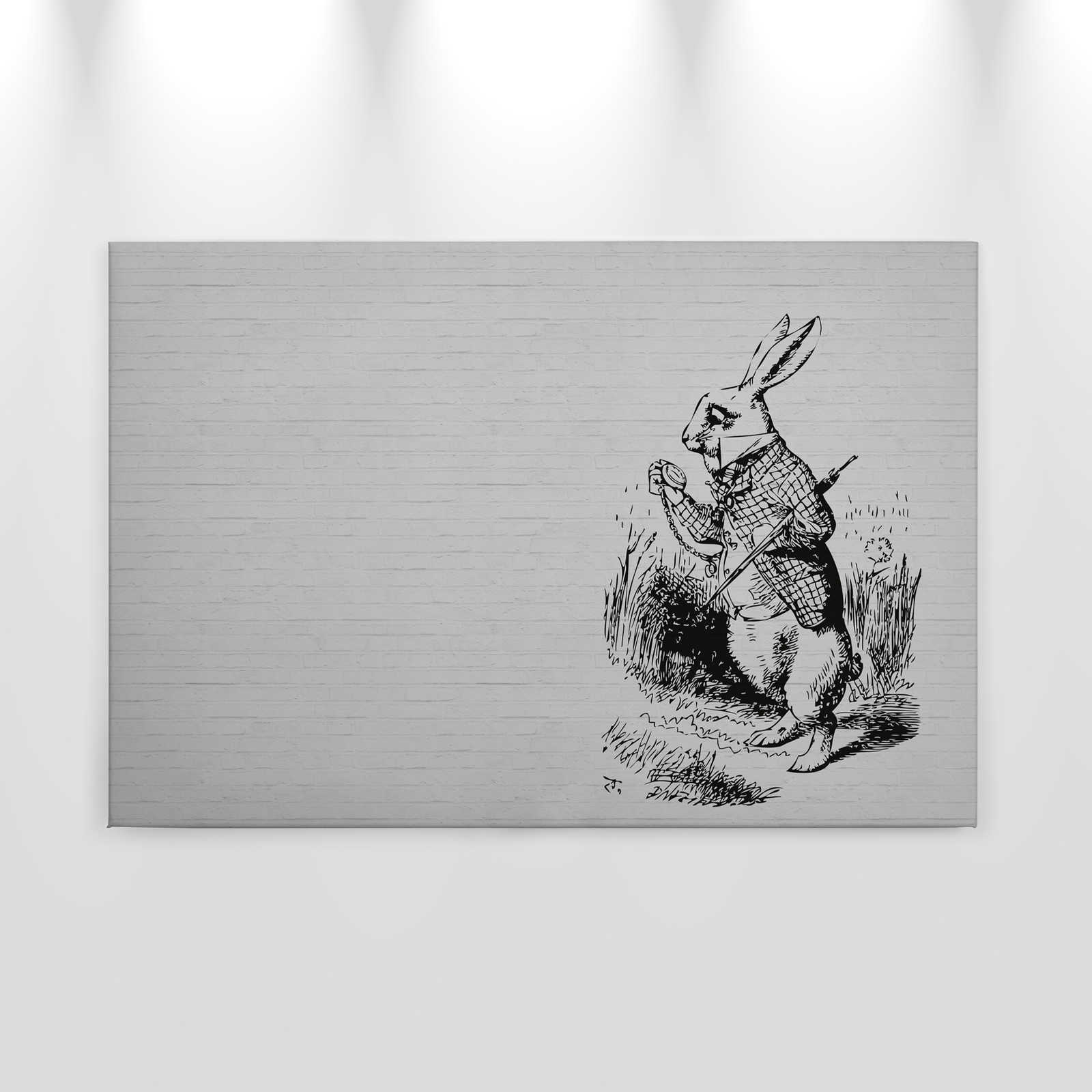             Black & White Canvas Painting Stone Look & Rabbit with Walking Stick - 0.90 m x 0.60 m
        