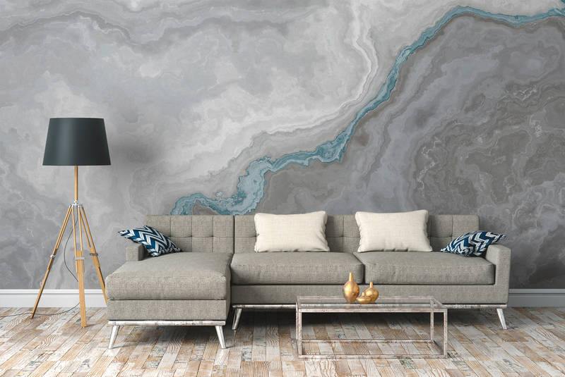             Photo wallpaper marbled with quartz look - blue, grey, white
        