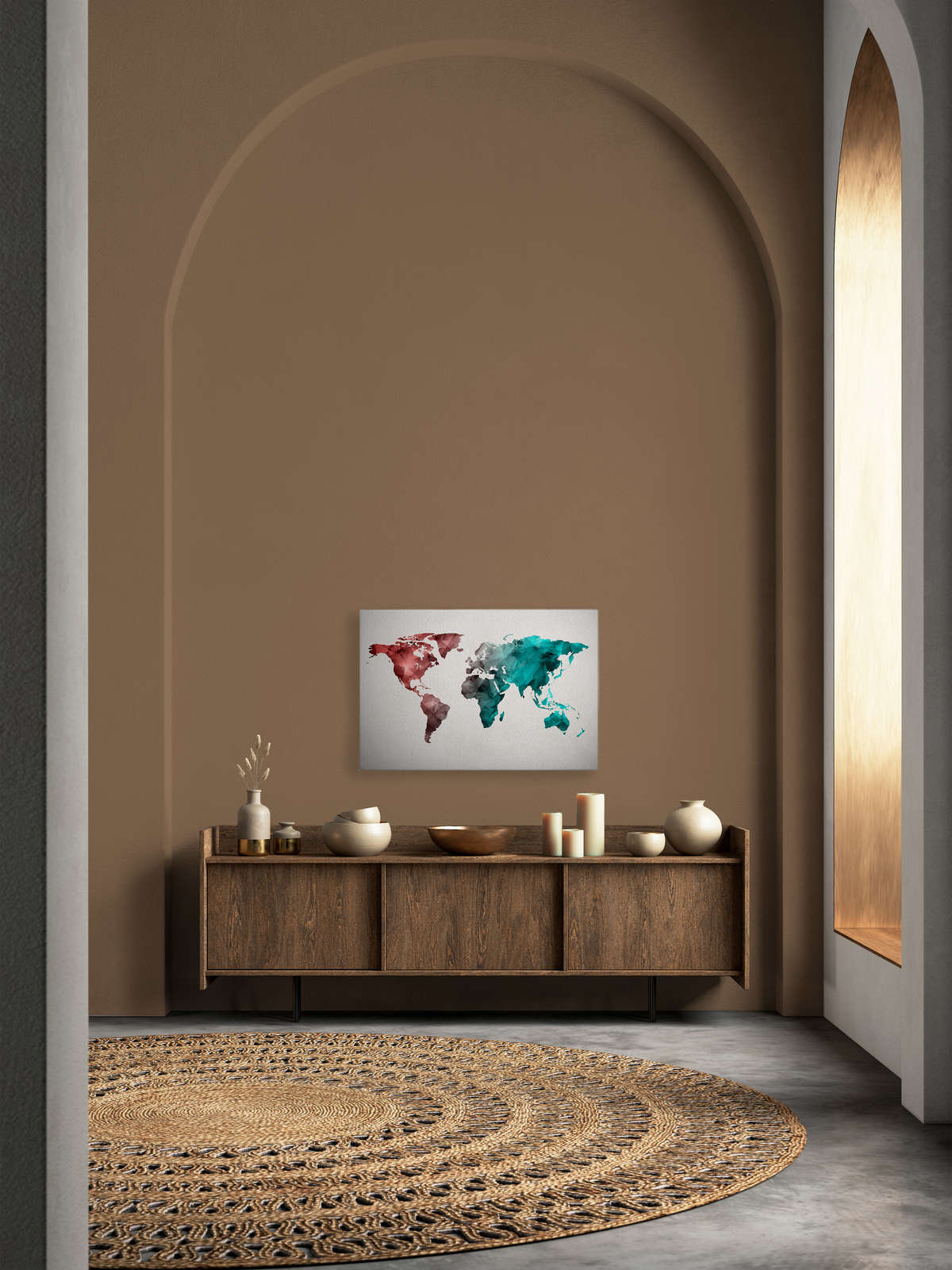             Tela con mappa del mondo realizzata con elementi grafici | WorldGrafic 2 - 0,90 m x 0,60 m
        