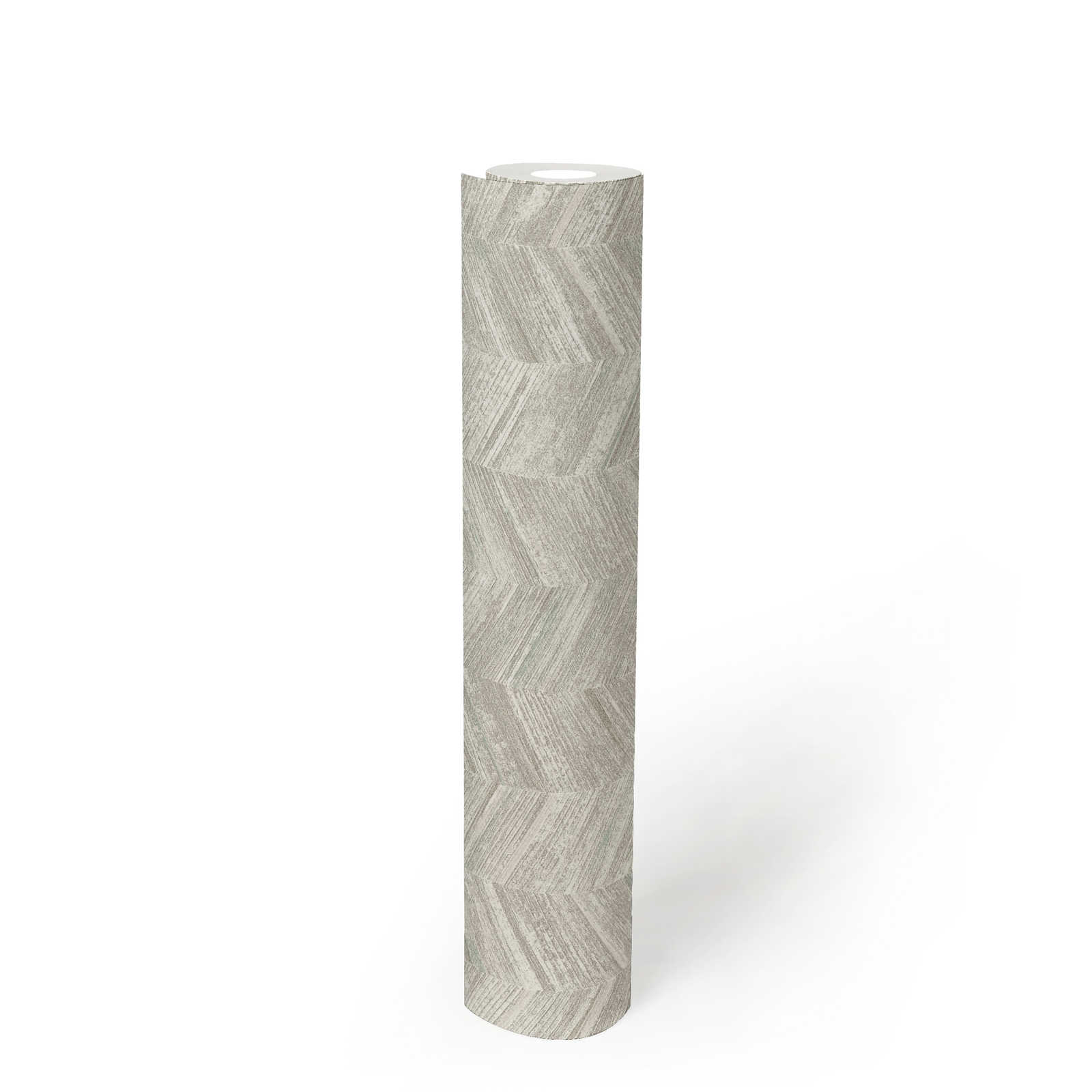             Papier peint structuré intissé avec effet bois & motif à chevrons - gris, blanc
        