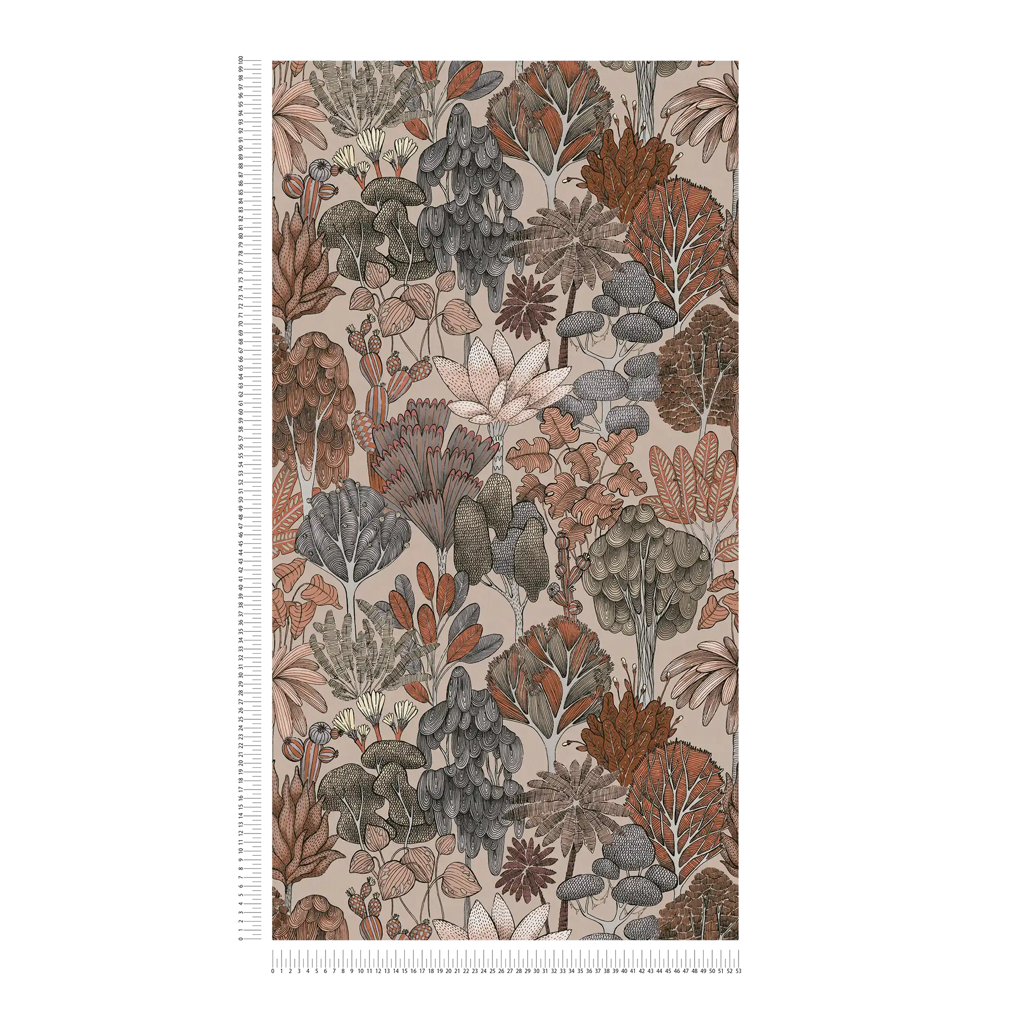             Wallpaper brown beige with floral pattern in doodle look - beige, red, orange
        