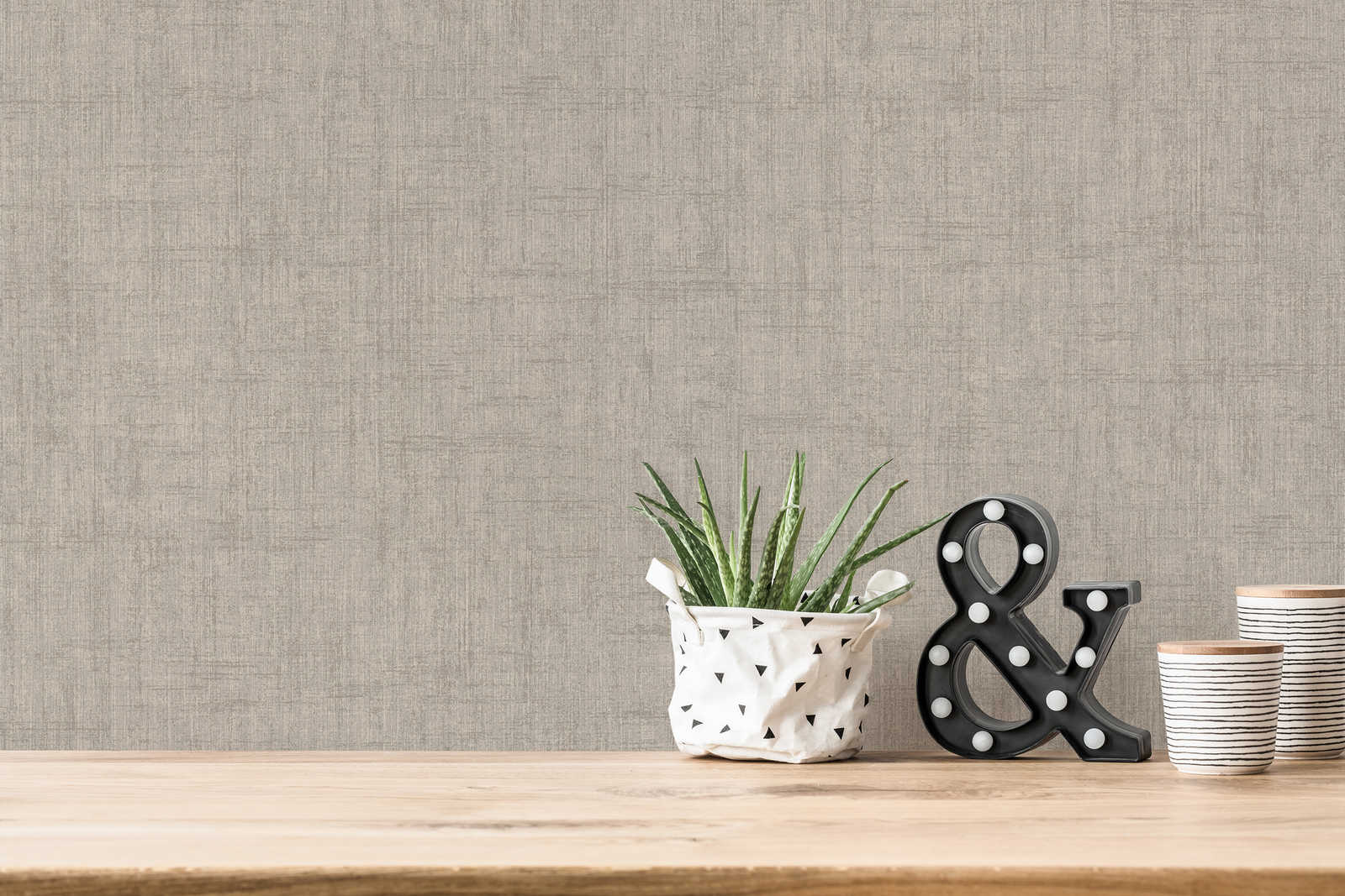             Greige wallpaper, coarse linen look - grey, beige
        