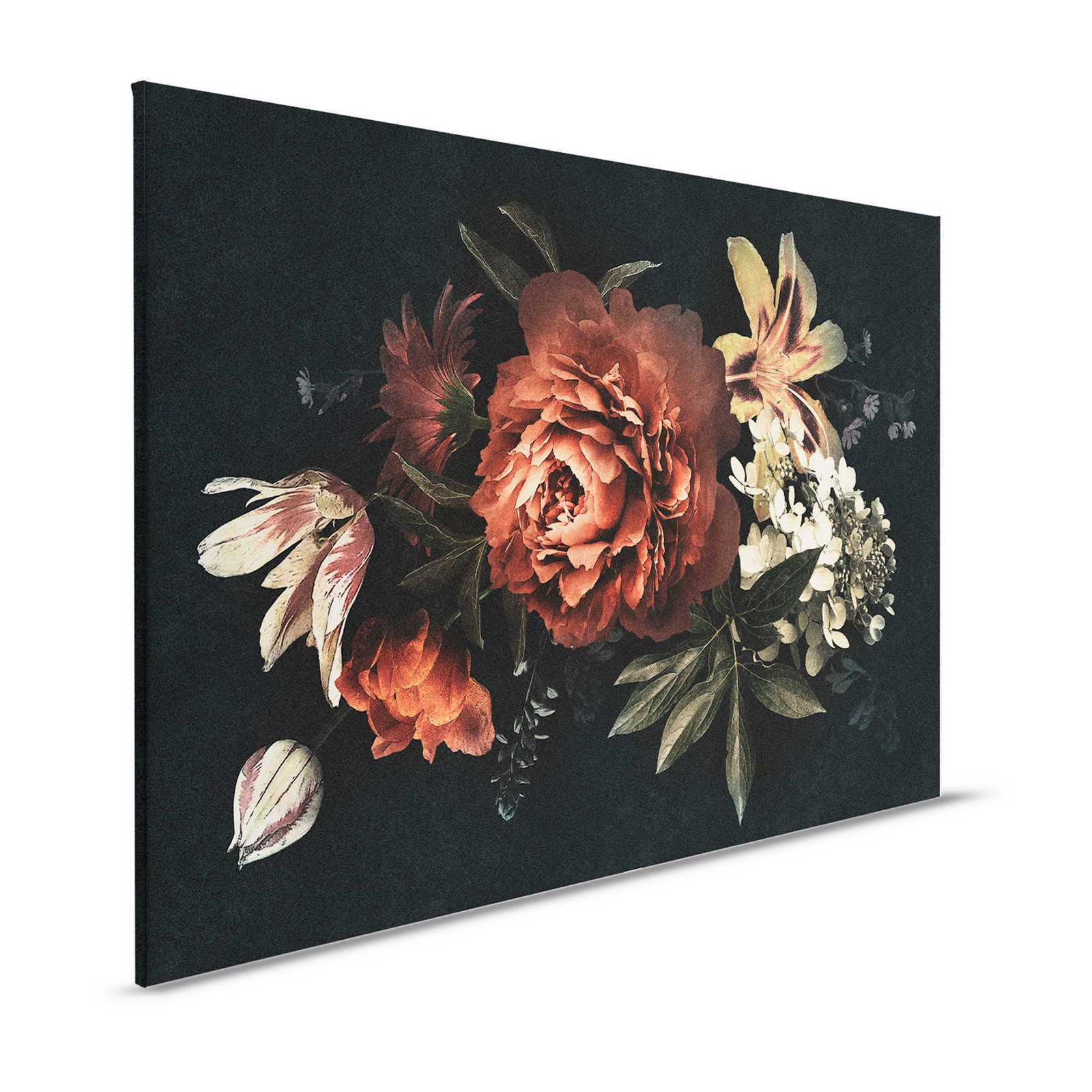 Drama queen 1 - Bouquet of flowers canvas painting with dark background - 1.20 m x 0.80 m
