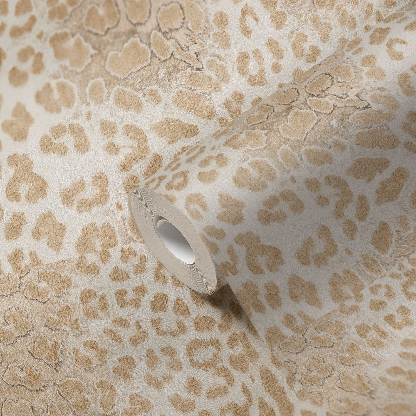             Animal print wallpaper leopard pattern - beige, metallic
        