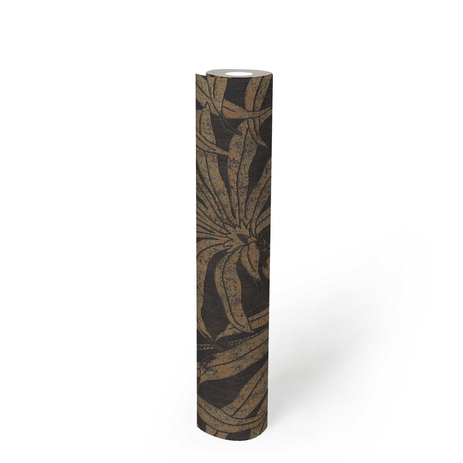             papier peint en papier à motifs noble avec design de fleurs de jungle - noir, or, bronze
        