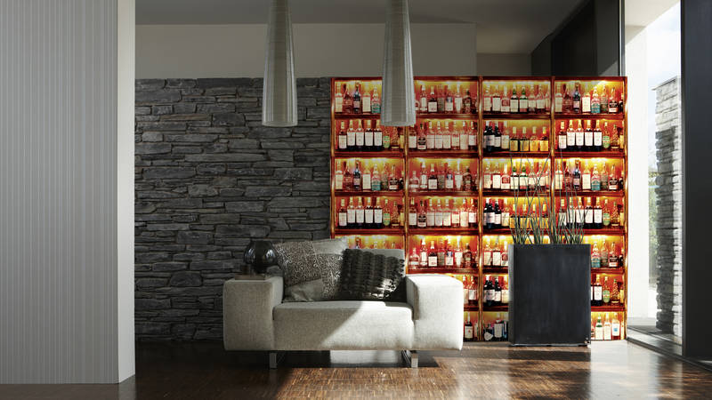             Bottle shelf - photo wallpaper bar motif spirit shelf
        