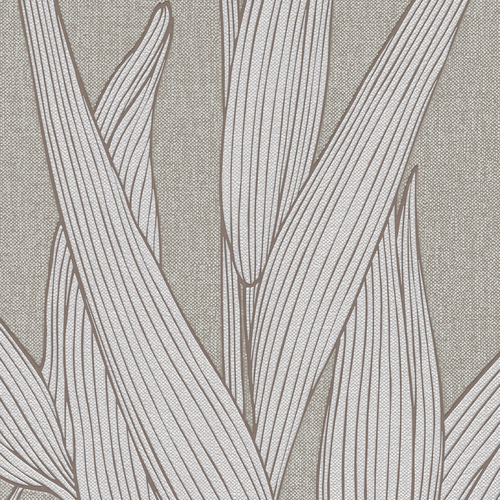             Papel pintado Hygge con aspecto de lino y estampado de hojas - gris
        