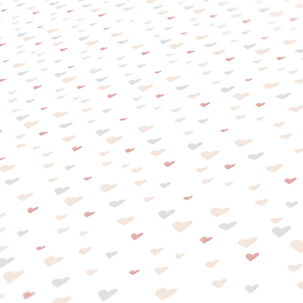             Chambre enfants filles papier peint motifs cœurs - rose, gris, beige
        