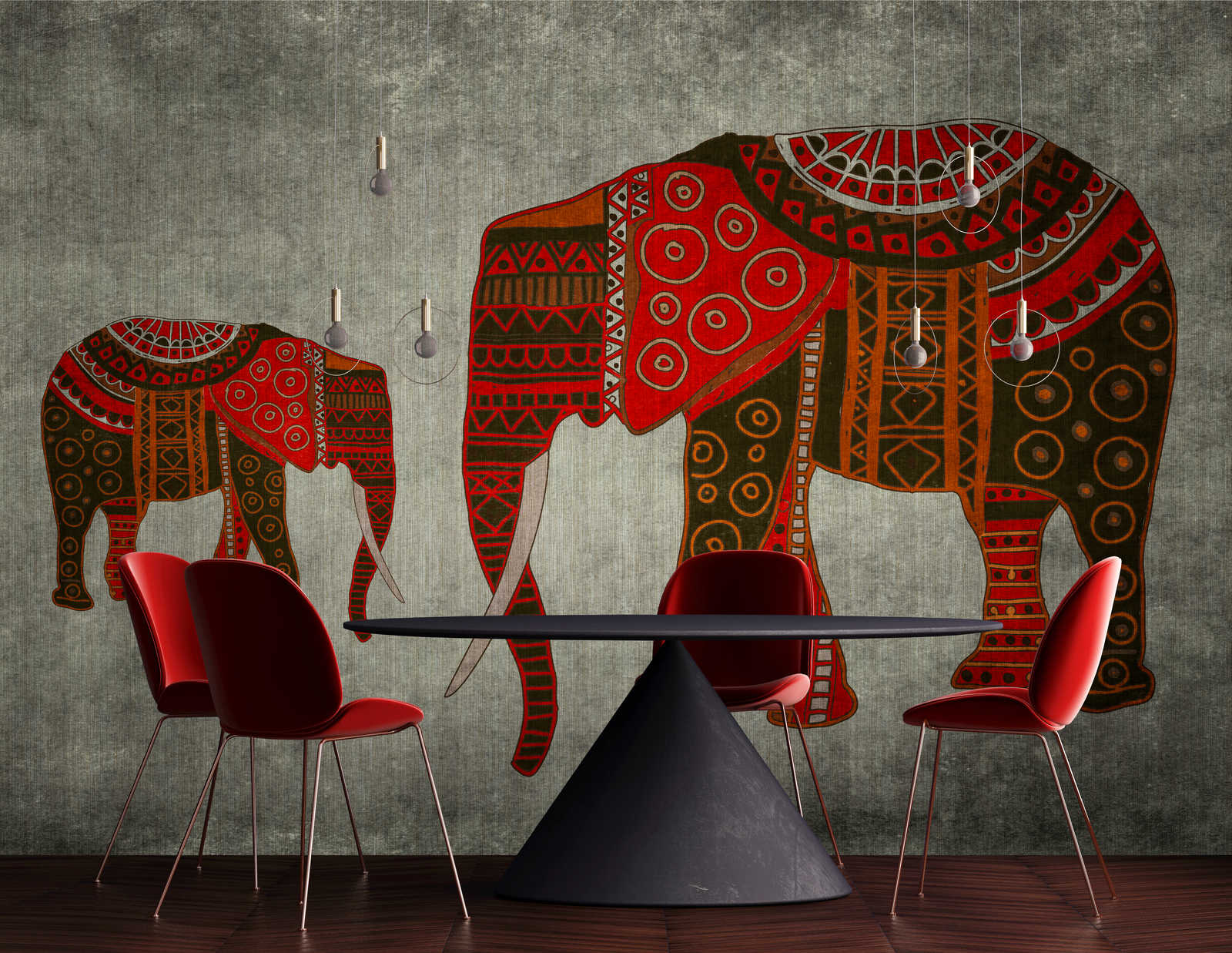             Nairobi 4 - Papier peint éléphant avec motifs ethniques et effet texturé
        