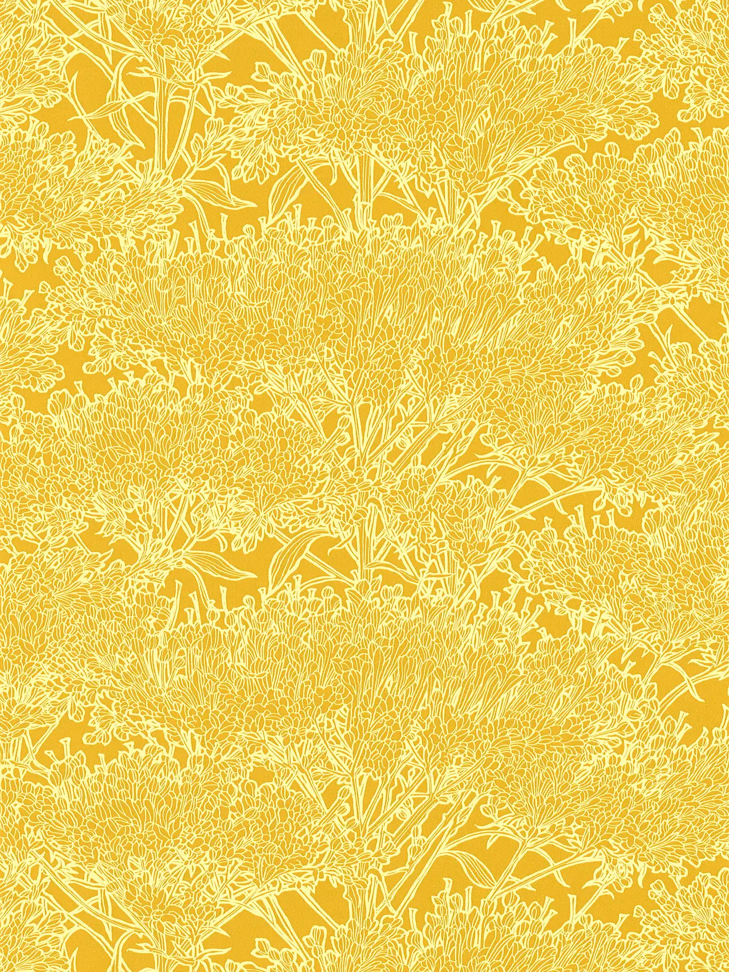 Geel gebloemd behang met lichtgele rand - Geel
