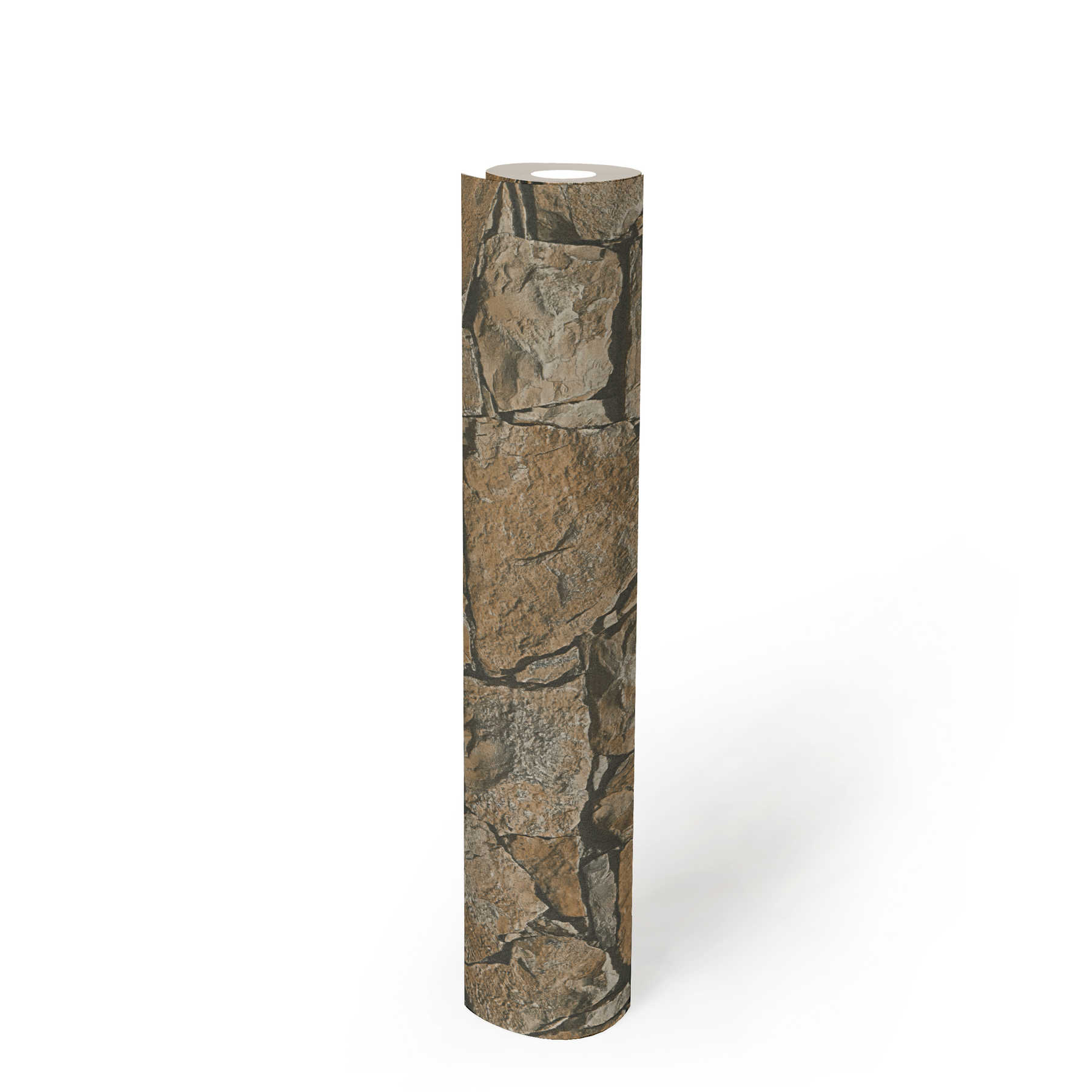             Nature stone wallpaper with realistic wall look - brown, beige, black
        