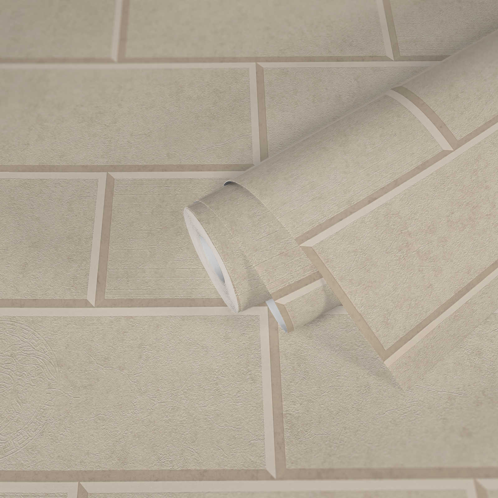             Carta da parati effetto pietra con fughe 3D in pietra chiara - beige
        