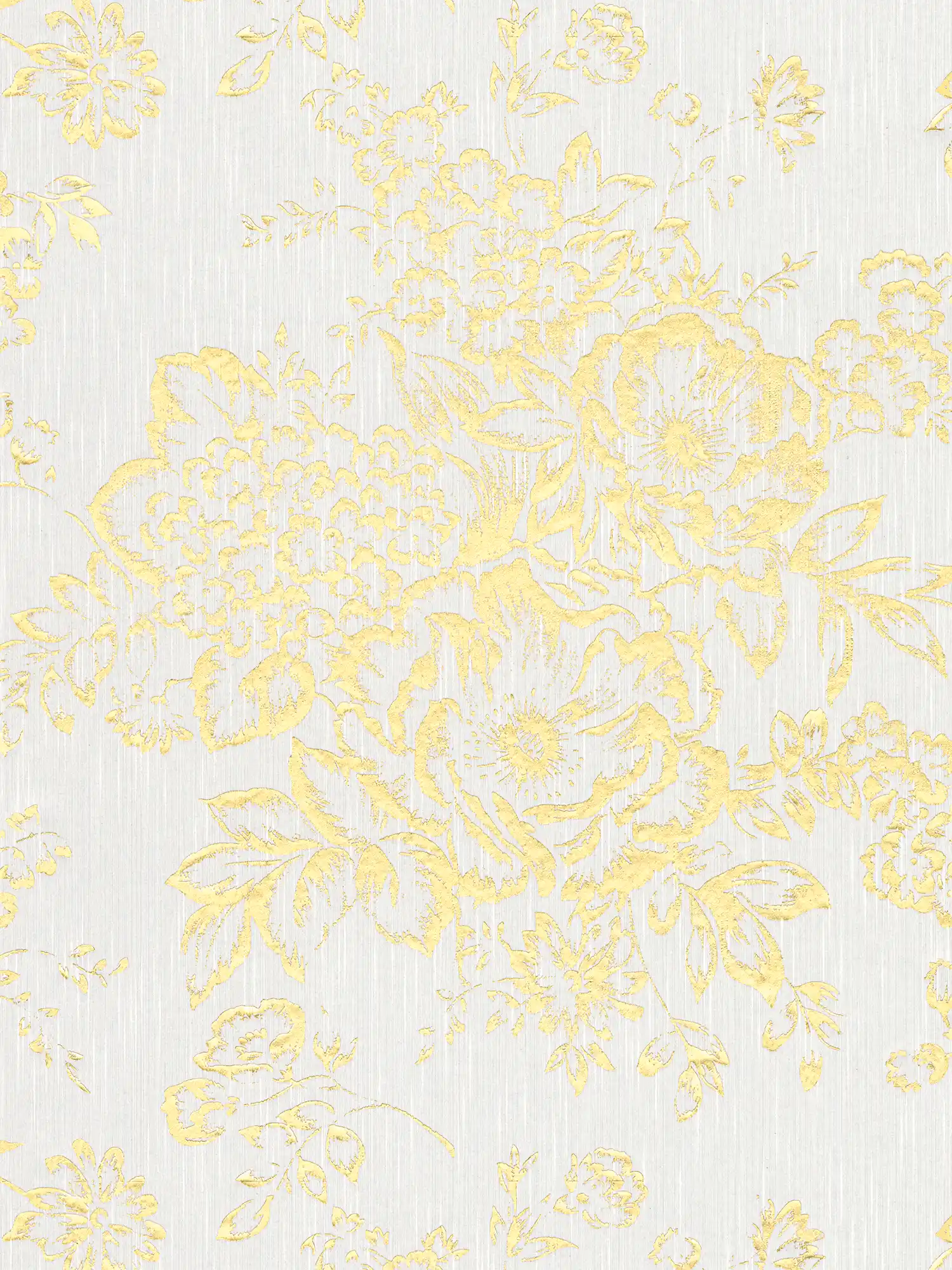 Papel pintado texturizado con motivos florales dorados - oro, blanco
