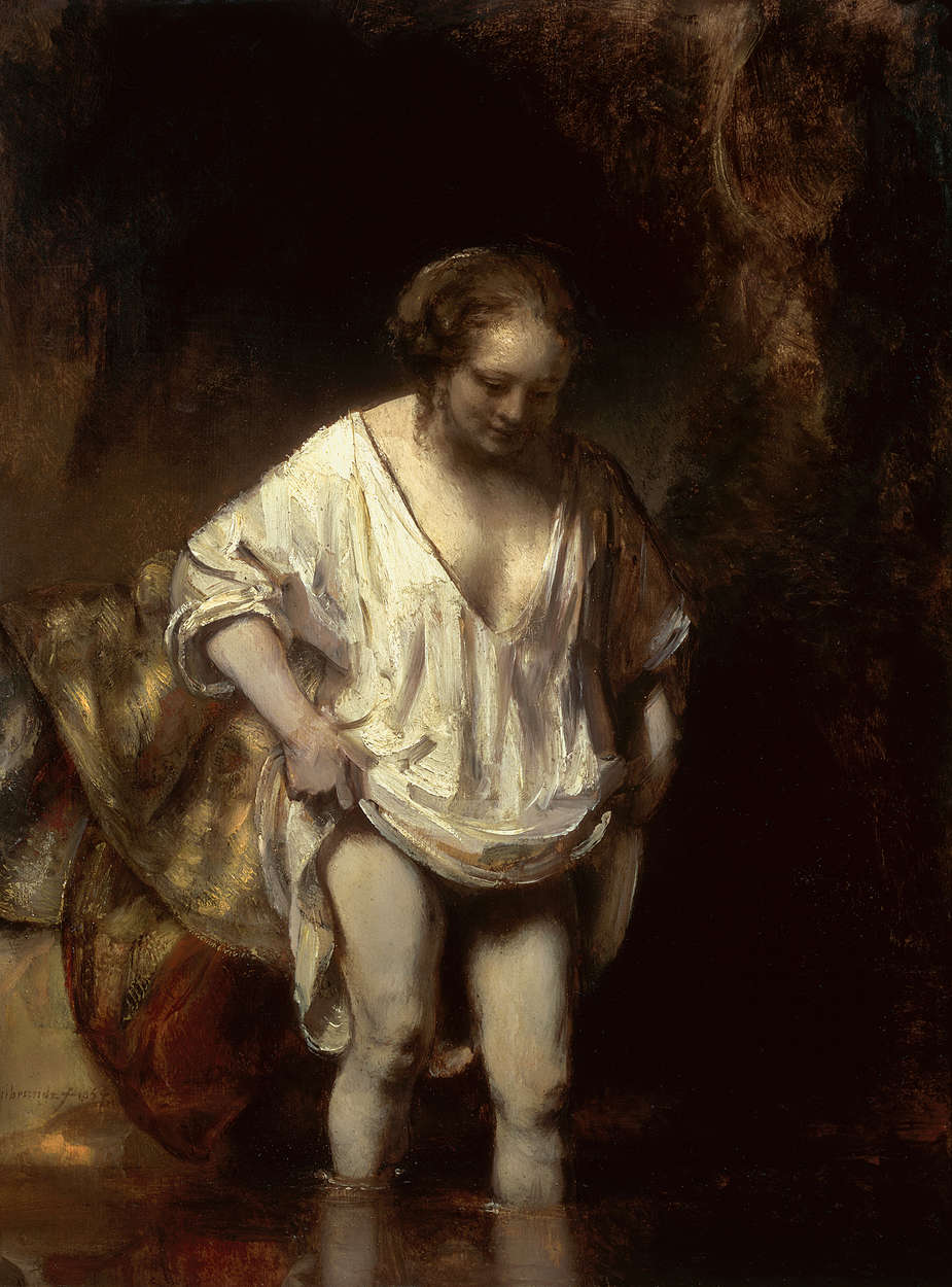             Fotomurali "Donna che si bagna in un ruscello" di Rembrandt van Rijn
        