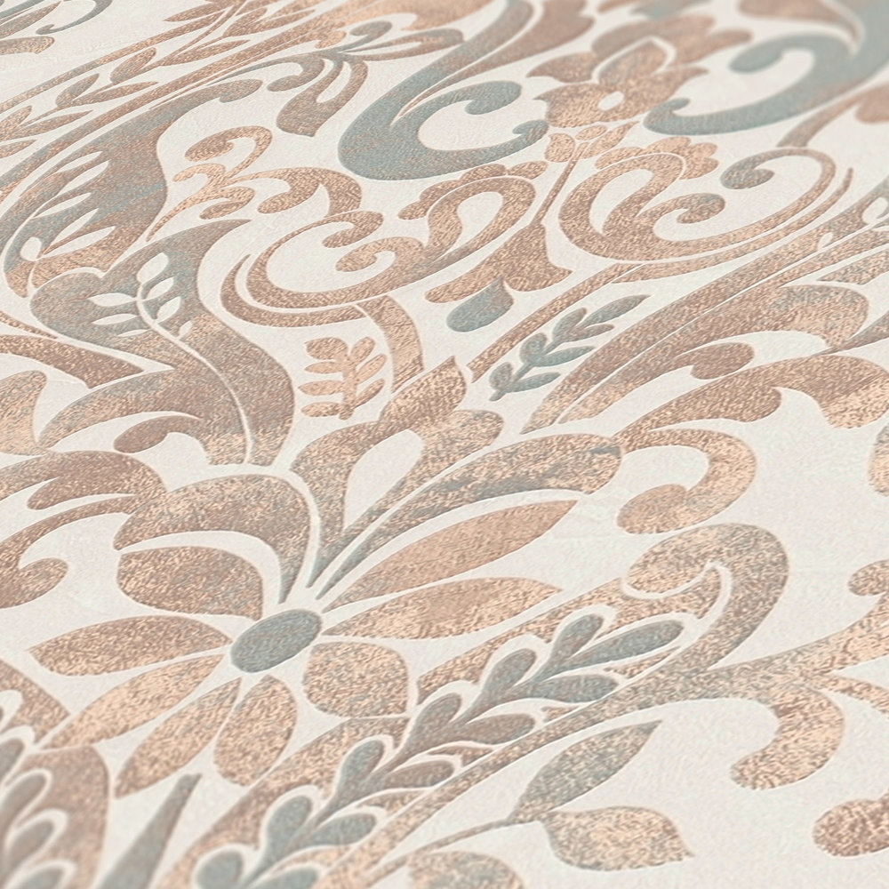             Zelfklevend behangpapier | Ornament patroon met metallic effect - beige, crème
        