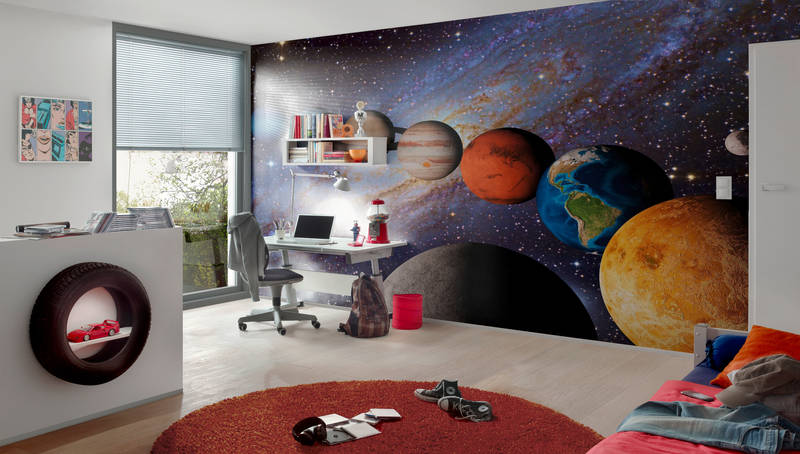             Galaxy mural planets of our solar system on premium smooth fleece
        