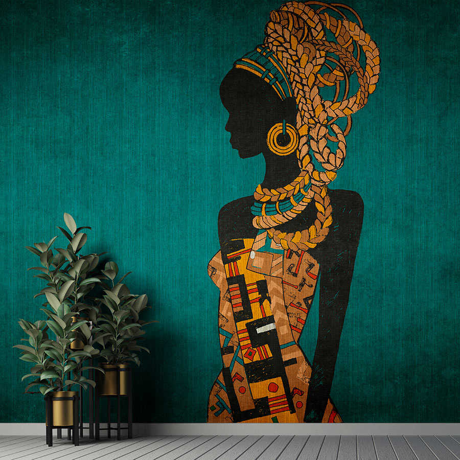         Nairobi 2 - African style photo wallpaper petrol with women sillouette
    