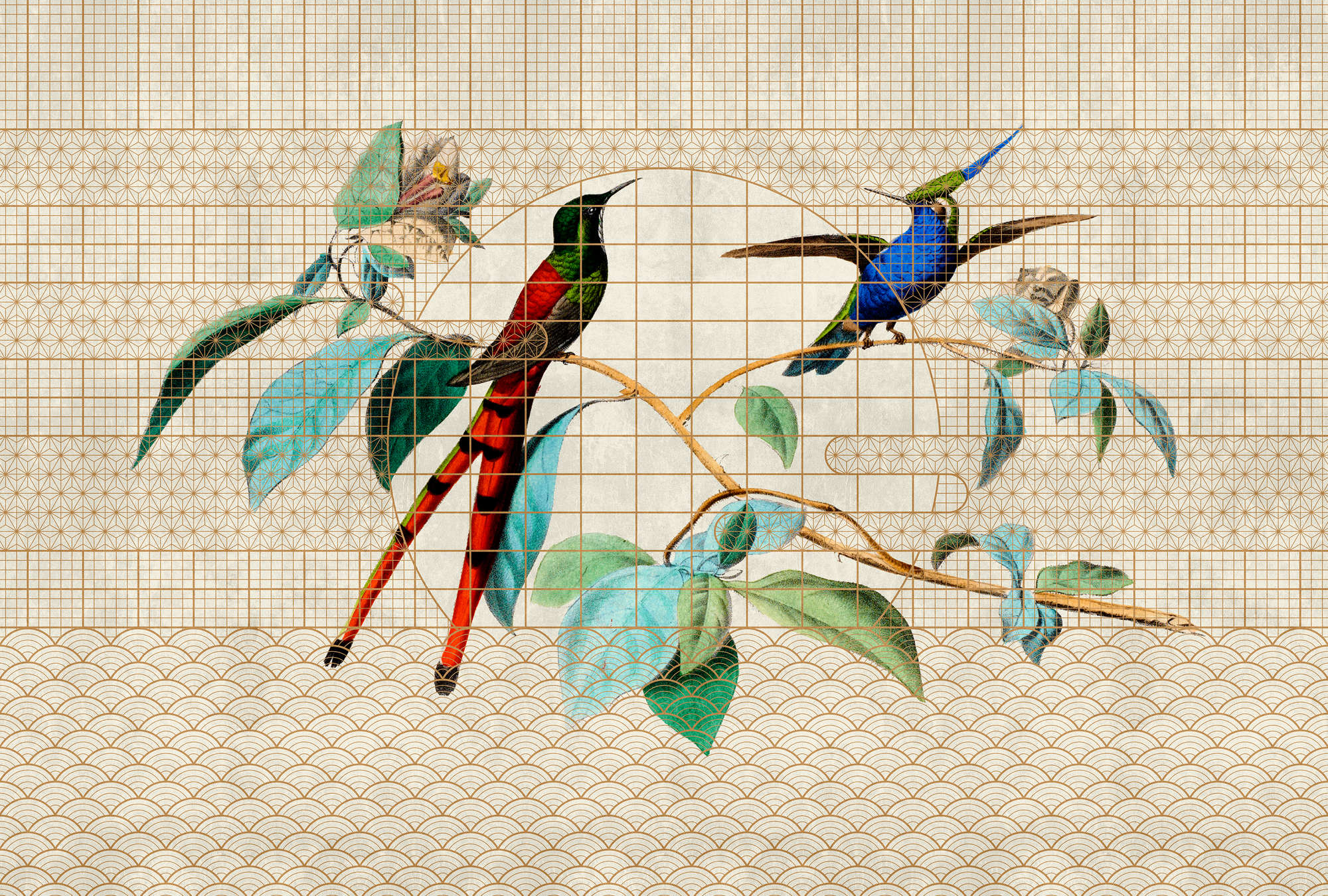             Volière 2 - Oiseaux Papier peint oiseaux chanteurs dans une cage dorée
        