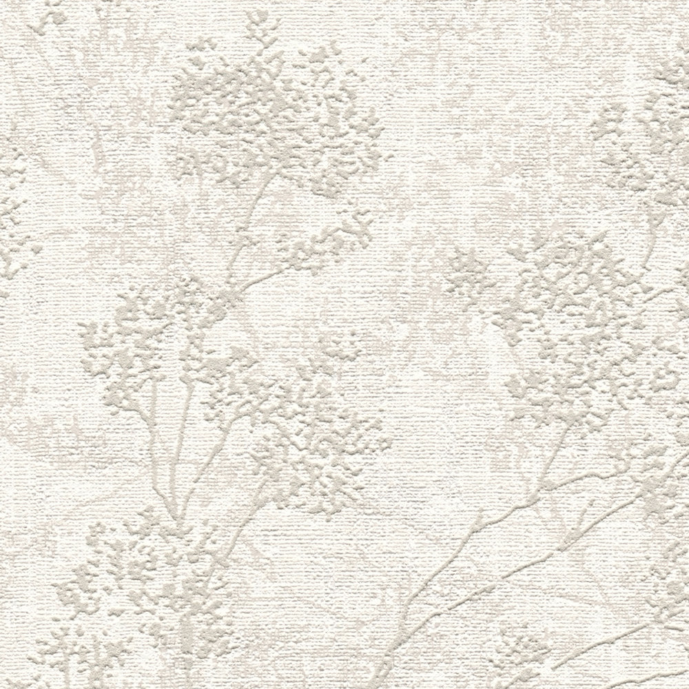             papel pintado con hojas en aspecto de lino - beige, crema, gris
        