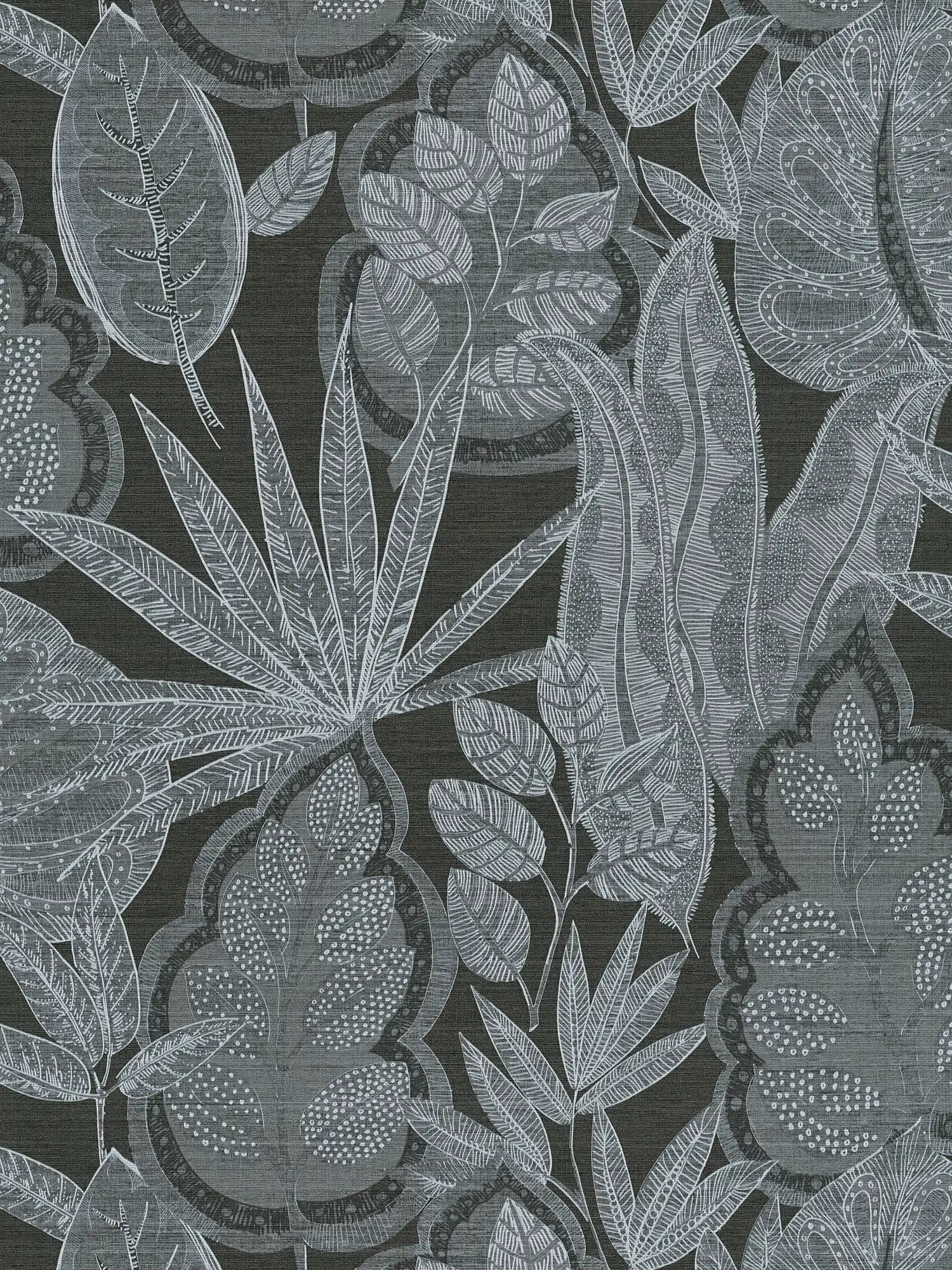         papier peint en papier floral graphique à texture légère, mat - noir, gris, blanc
    