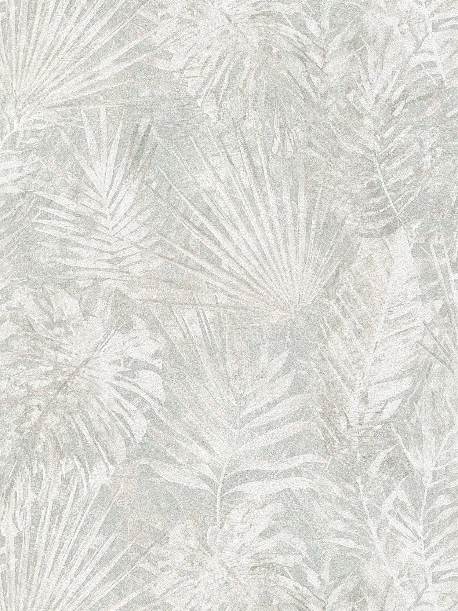 Papier peint intissé avec motif de feuilles sans PVC - gris, beige, blanc
