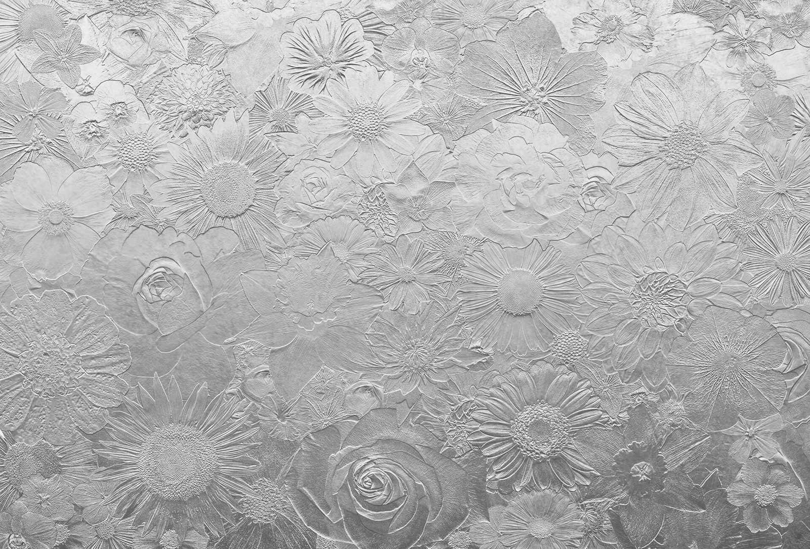        Photo wallpaper silver flowers - grey
    