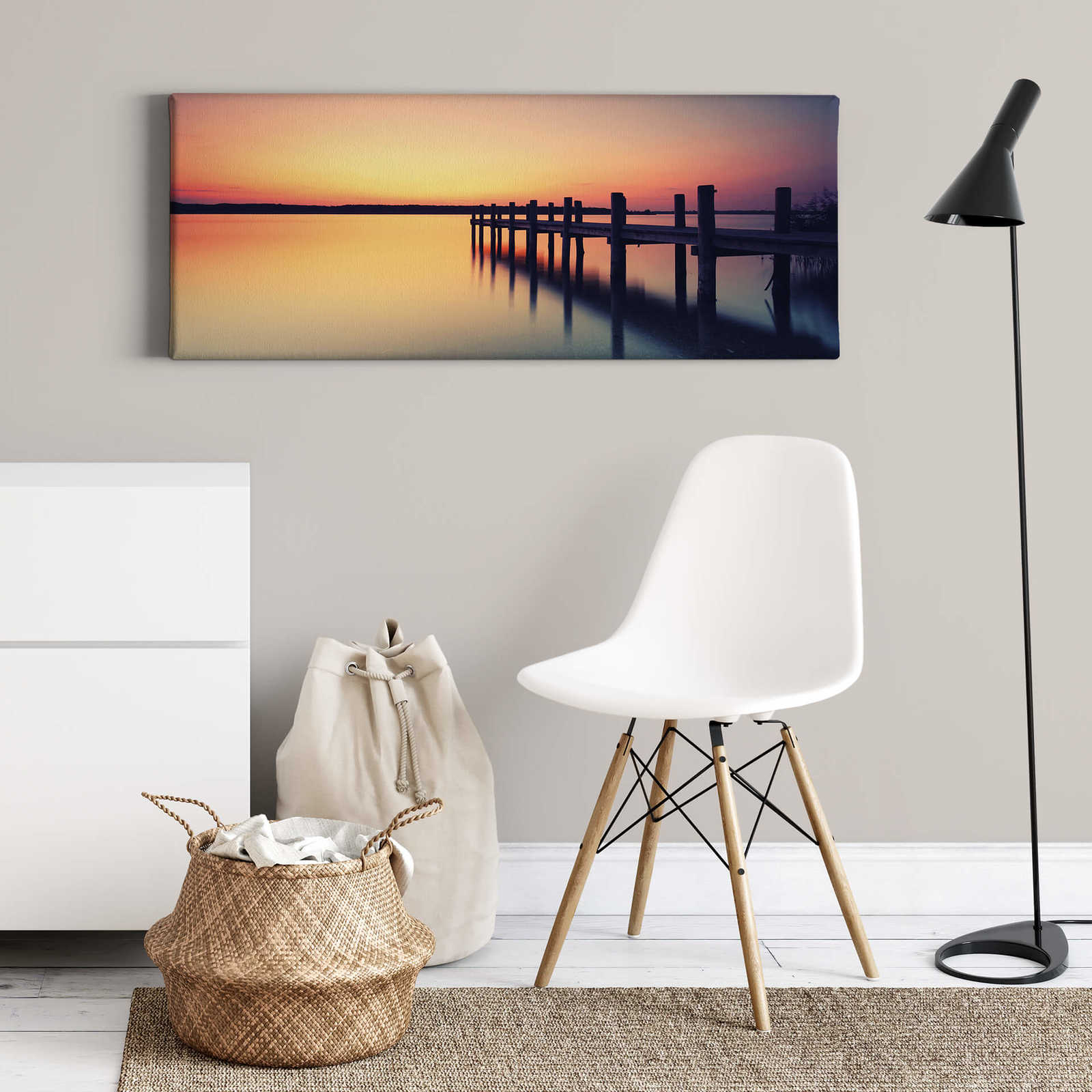             Panoramic canvas print of a bridge on the water
        